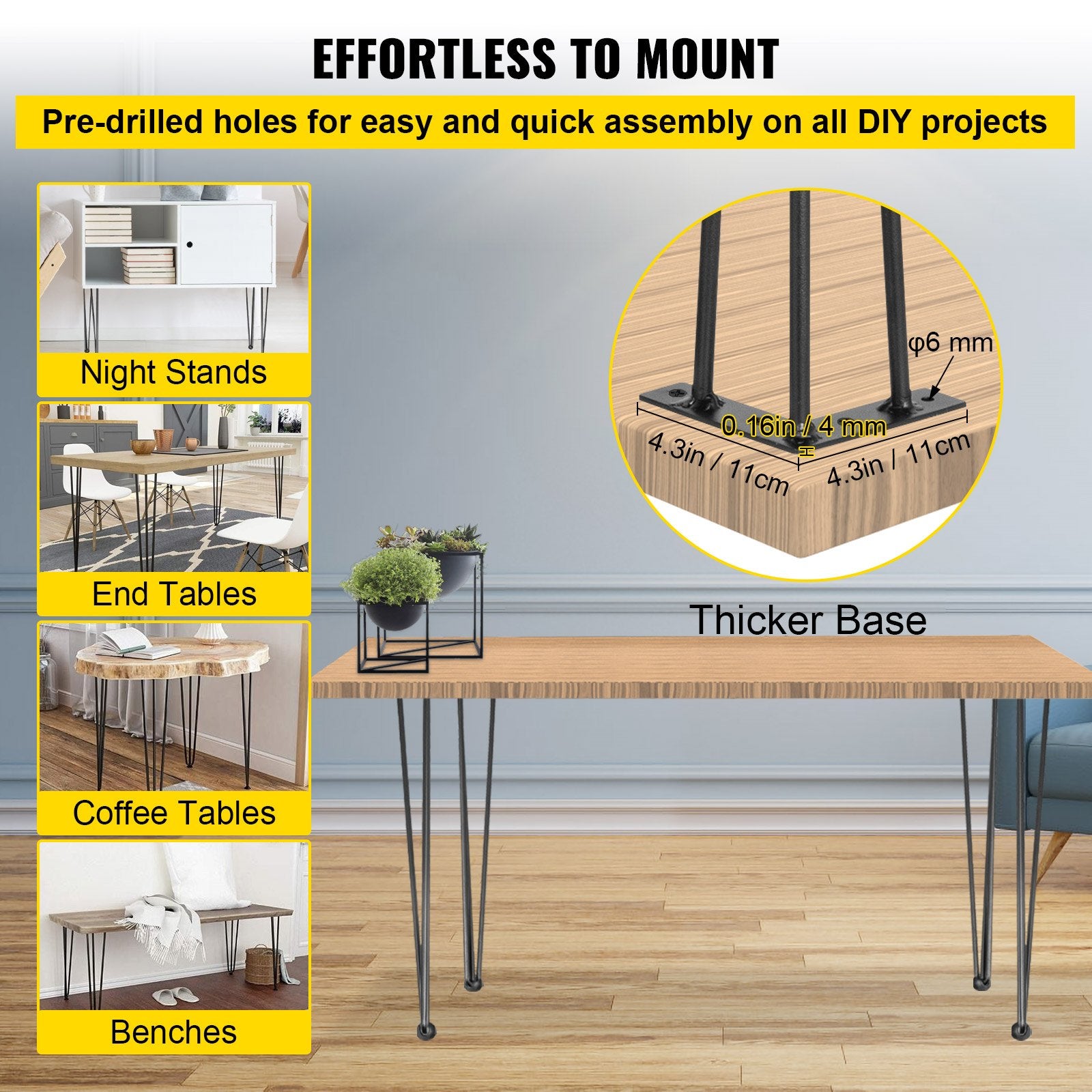 Table Tops & Bases: VEVOR Hairpin Table Legs 36 inch, Set of 4 DIY Desk Table Legs 3 Rods Heavy Duty