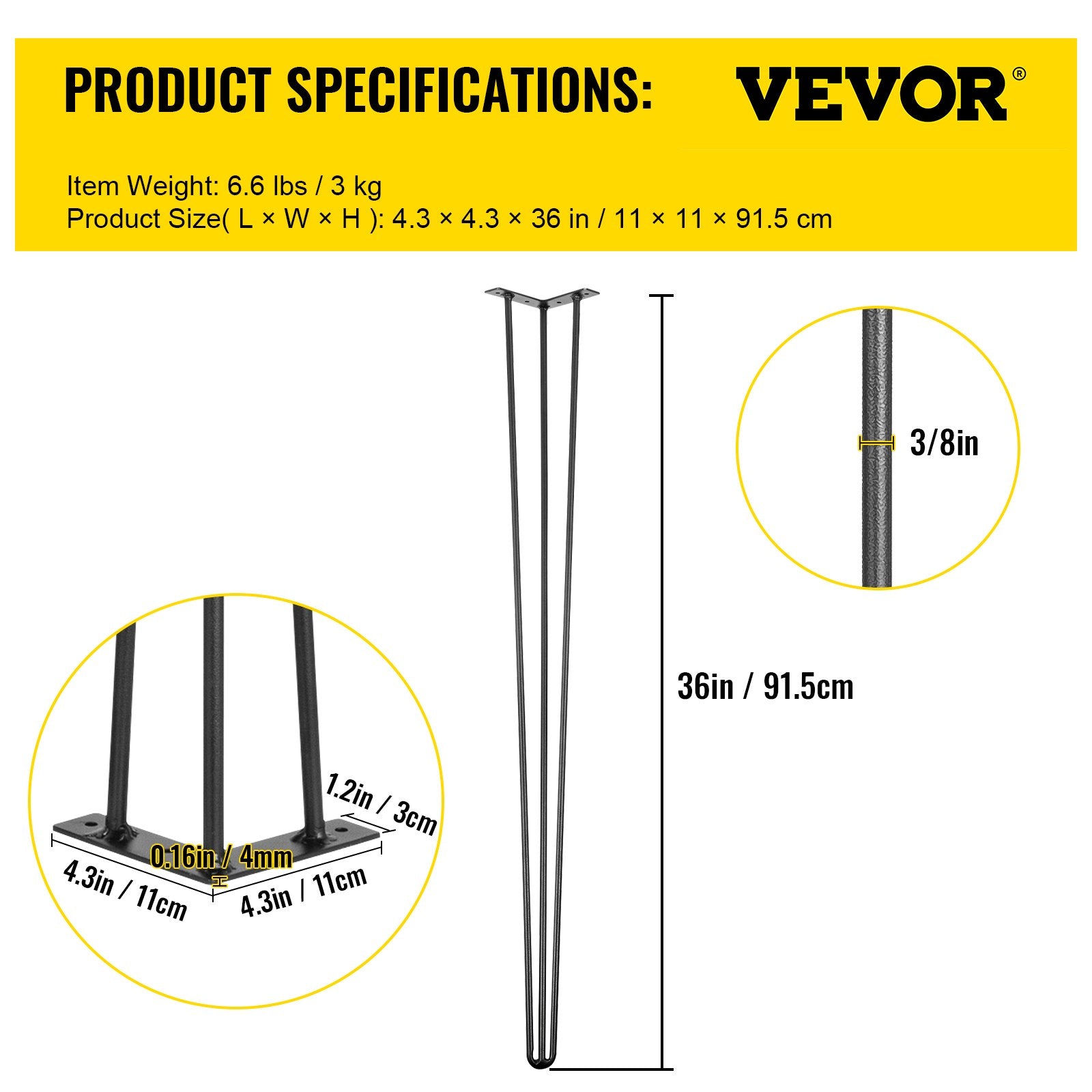 Table Tops & Bases: VEVOR Hairpin Table Legs 36 inch, Set of 4 DIY Desk Table Legs 3 Rods Heavy Duty