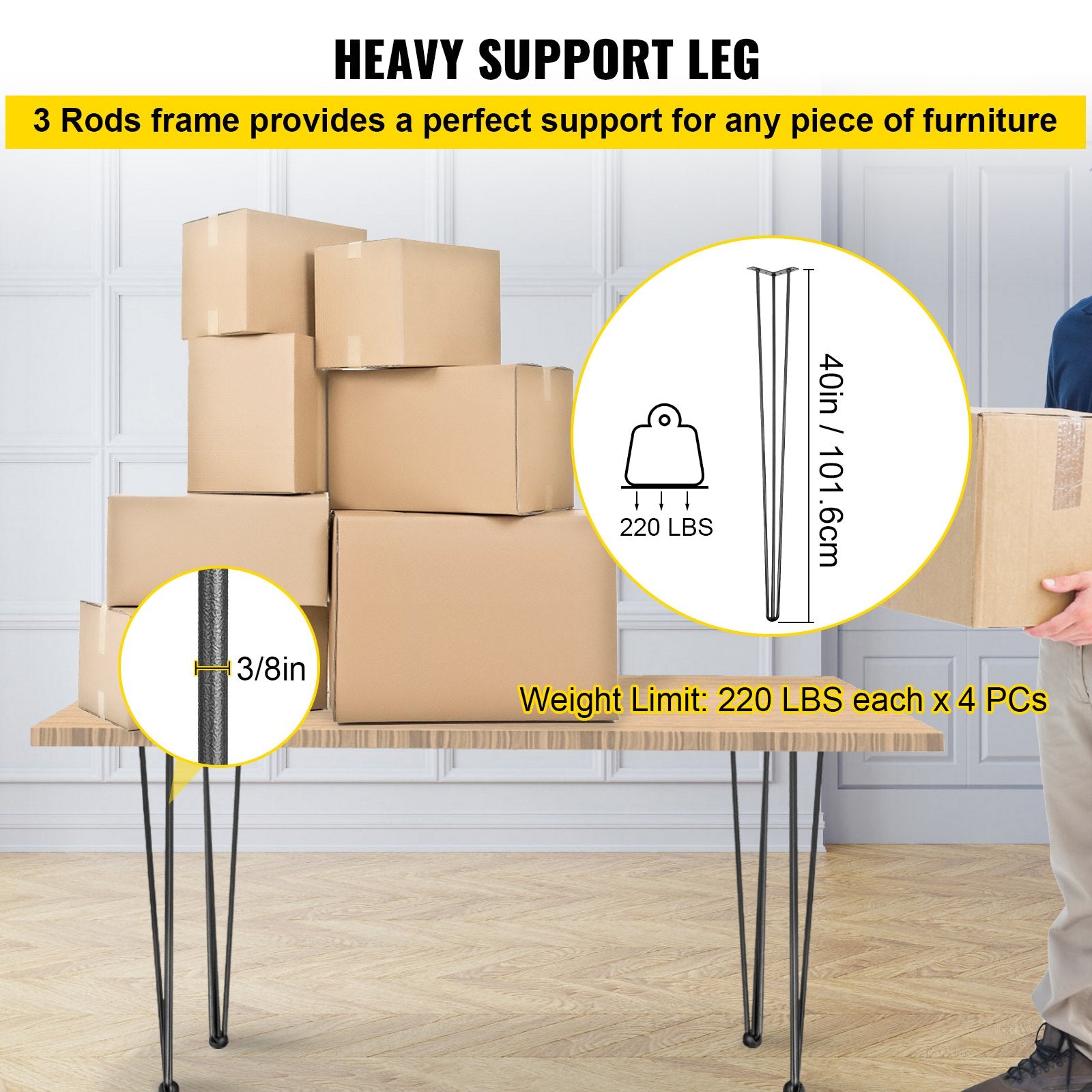 Table Tops & Bases: VEVOR Hairpin Table Legs 40 inch, Set of 4 DIY Desk Table Legs 3 Rods Heavy Duty