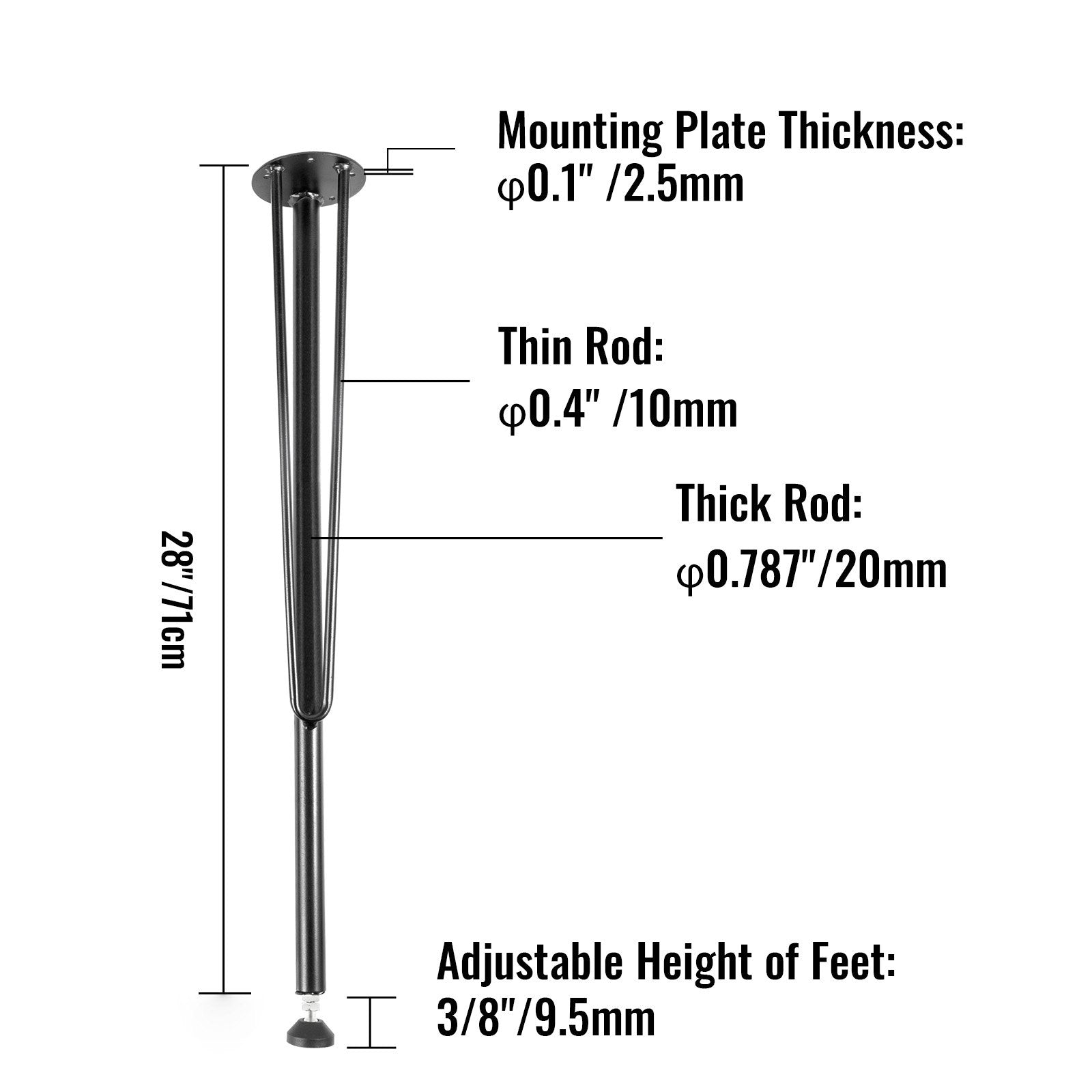 Table Tops & Bases: VEVOR Hairpin Table Legs Metal Coffee Table Legs Desk 28" Height 3-Rod Set of 4
