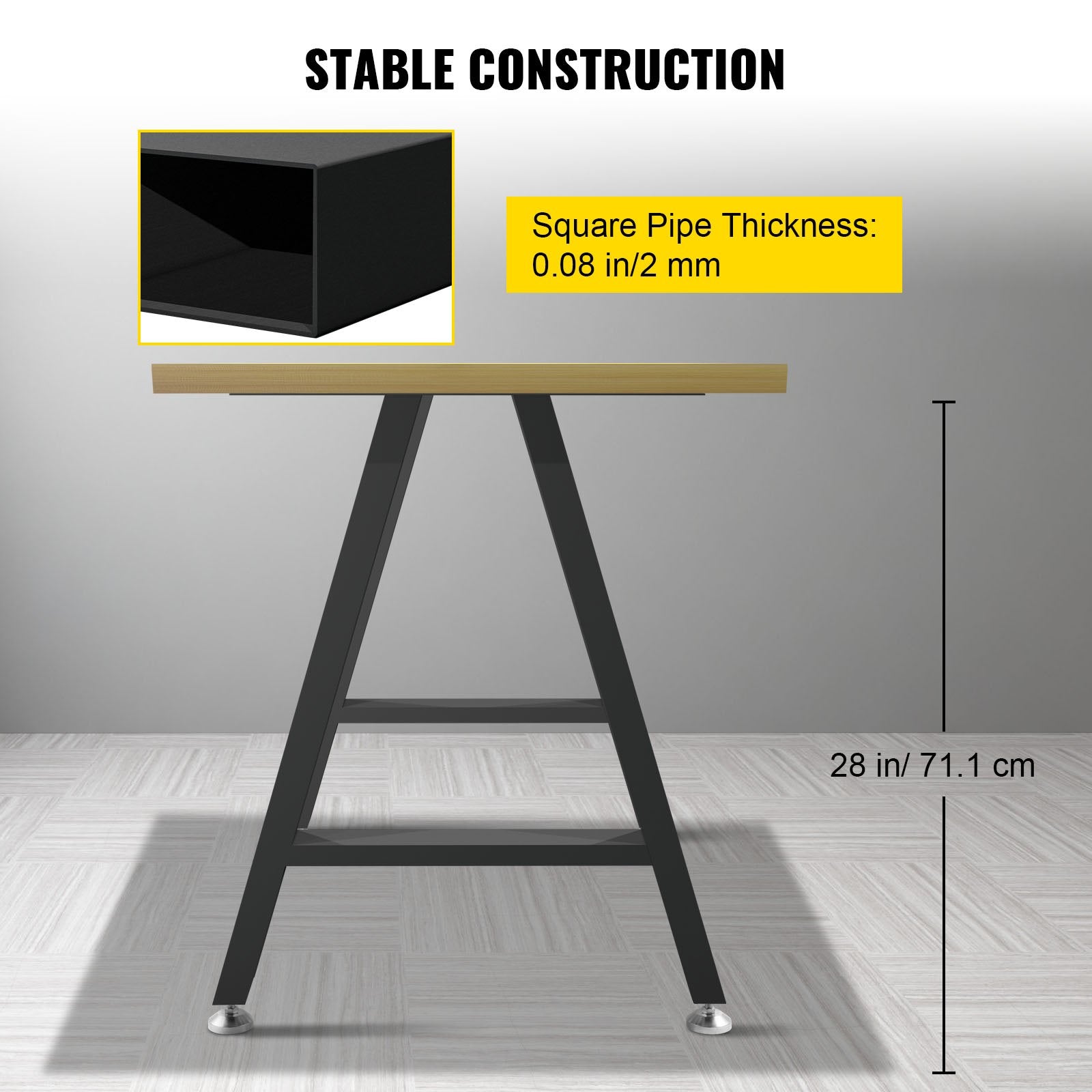 Metal Table Legs 28 x 17.7 inch A-Shaped Desk Legs Set of 2 Heavy Duty Bench Legs with Polyurethane Coating, Furniture Legs with Floor Protectors, Wrought Iron Coffee Table Legs for Home DIY Bla
