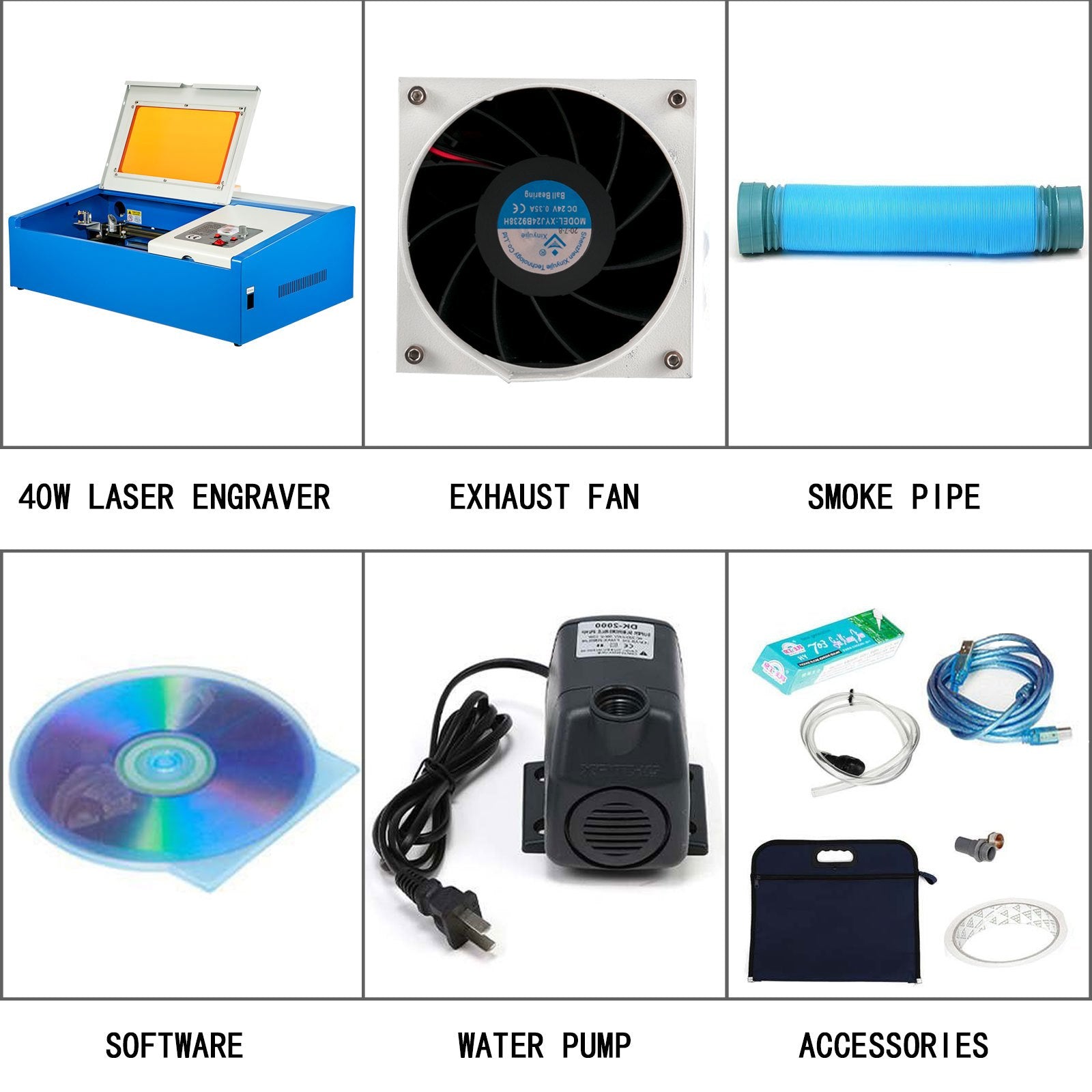 40W Co2 Laser 12"" x 8"" USB Port Laser Engraving Machine Air Exhaust Fan Laser Cutter High Precise Stepping Motor (40W CO2 Laser)