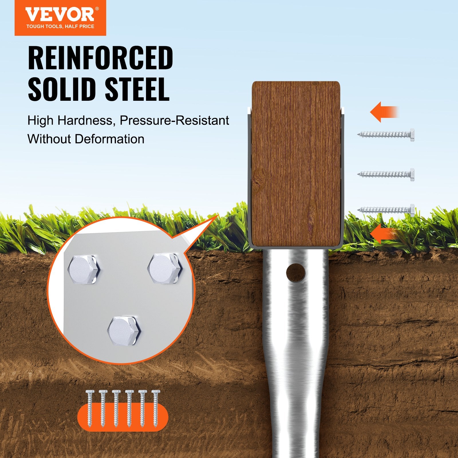 Outdoor Power Equipment: VEVOR No Dig Ground Anchor, 1 Pack 10 x 7 x 70 cm DIY Screw in Post Stake, Includes 6 Lag Bolts & a Rebar, U-Shape Heavy Duty Steel Post Holder, Great for Mailbox Posts and Fence Posts