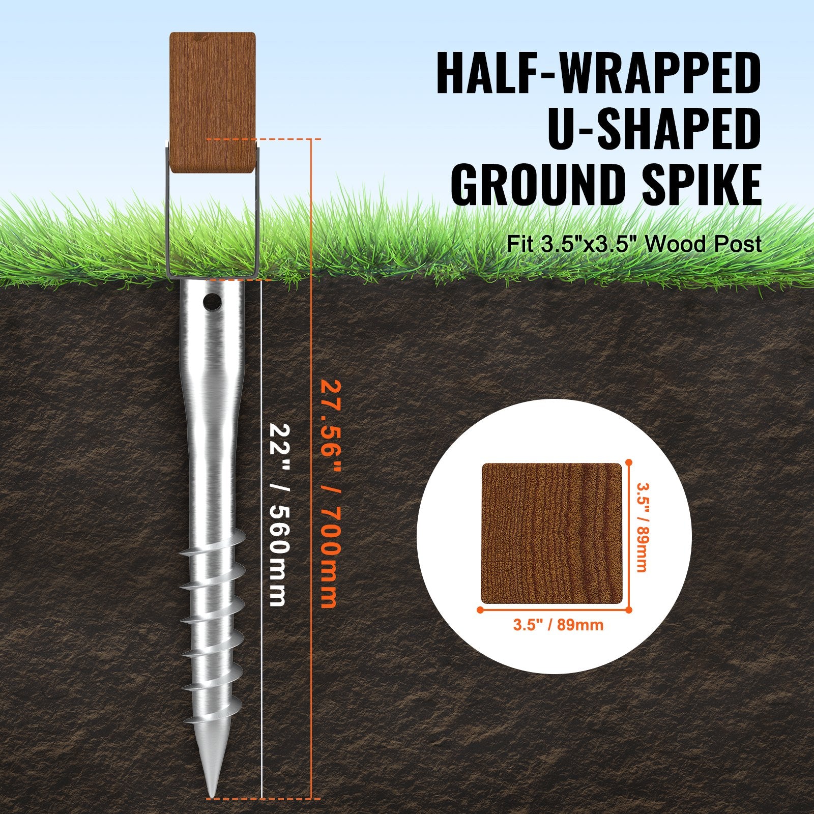Outdoor Power Equipment: VEVOR No Dig Ground Anchor, 1 Pack 10 x 7 x 70 cm DIY Screw in Post Stake, Includes 6 Lag Bolts & a Rebar, U-Shape Heavy Duty Steel Post Holder, Great for Mailbox Posts and Fence Posts