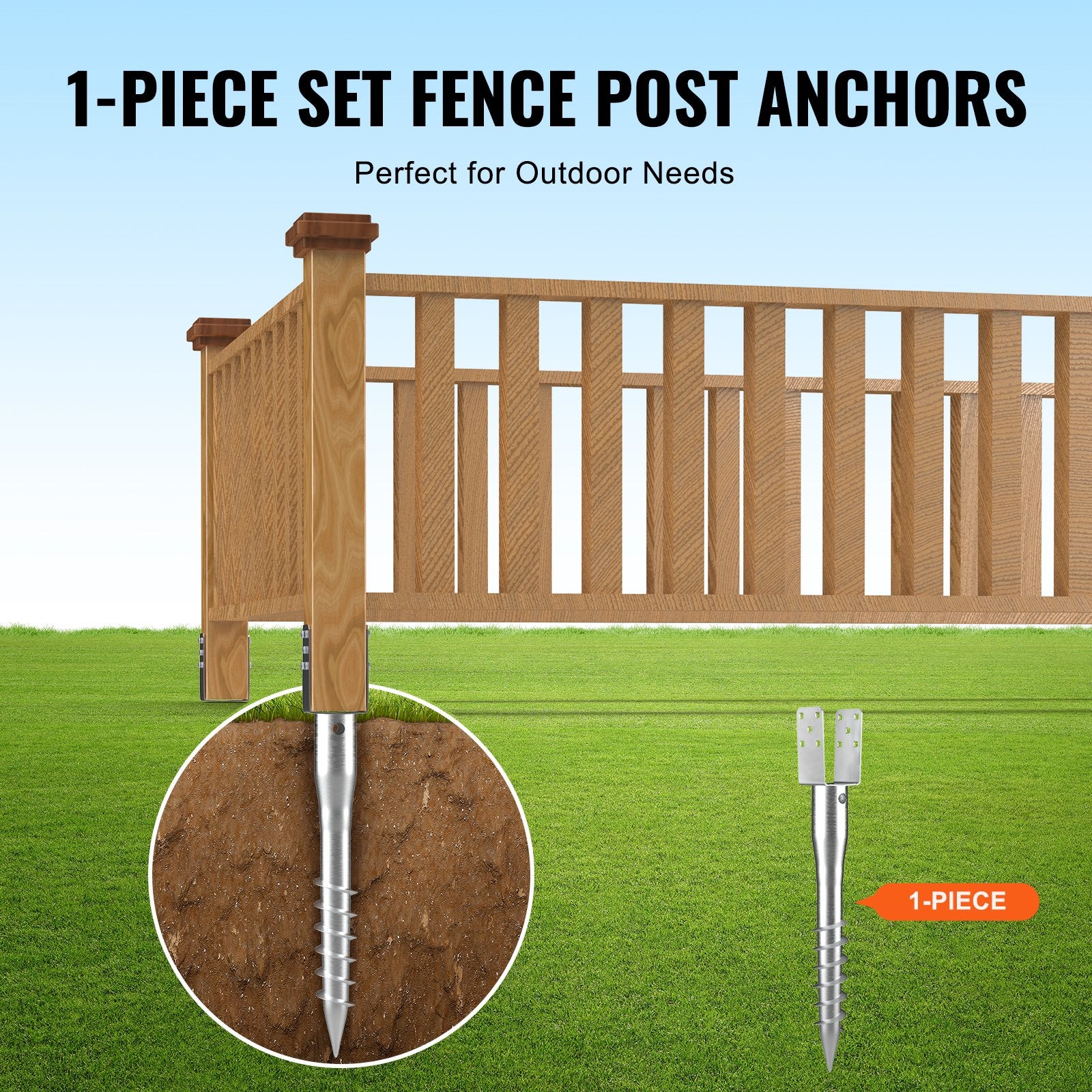 Outdoor Power Equipment: VEVOR No Dig Ground Anchor, 1 Pack 10 x 7 x 70 cm DIY Screw in Post Stake, Includes 6 Lag Bolts & a Rebar, U-Shape Heavy Duty Steel Post Holder, Great for Mailbox Posts and Fence Posts