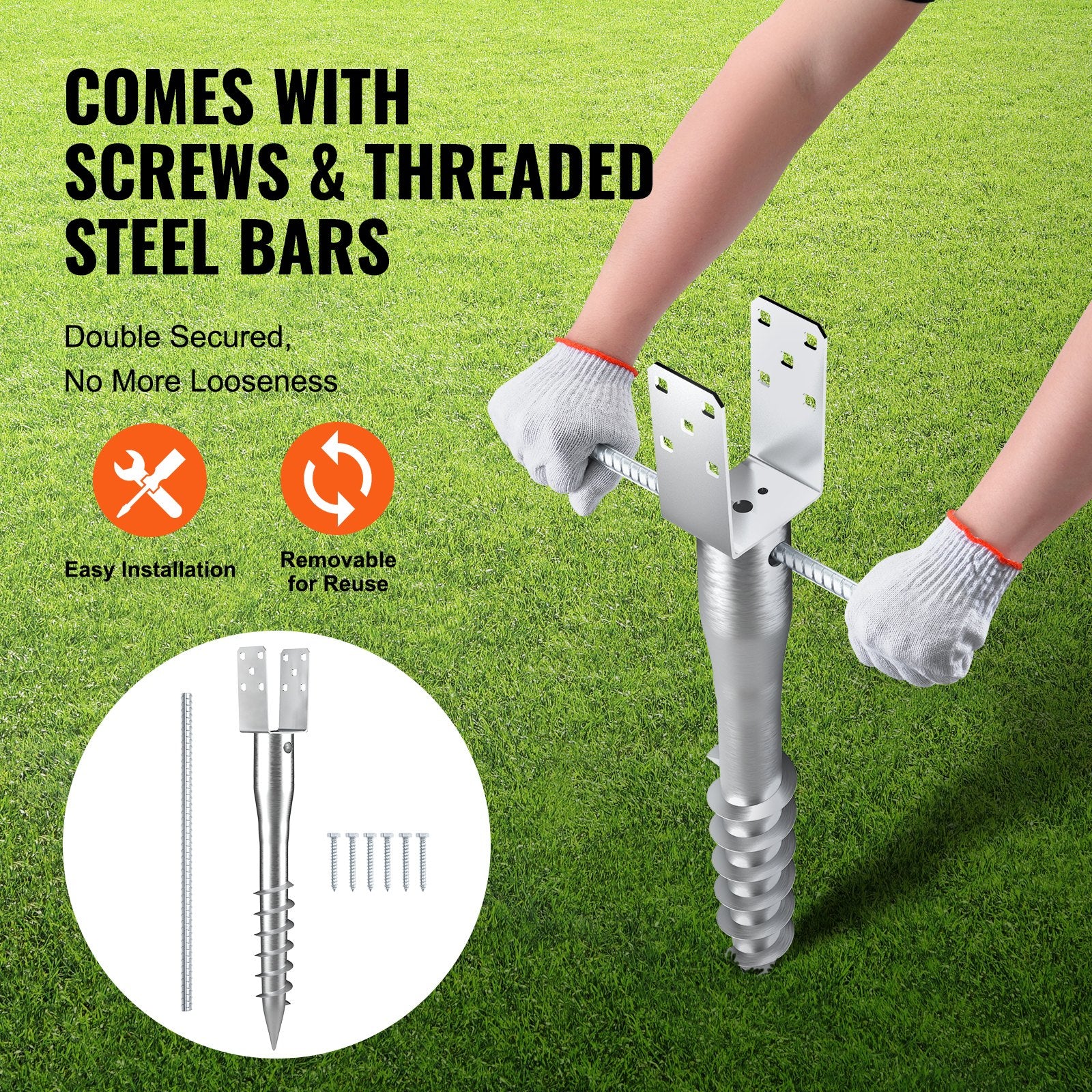Outdoor Power Equipment: VEVOR No Dig Ground Anchor, 1 Pack 10 x 7 x 70 cm DIY Screw in Post Stake, Includes 6 Lag Bolts & a Rebar, U-Shape Heavy Duty Steel Post Holder, Great for Mailbox Posts and Fence Posts