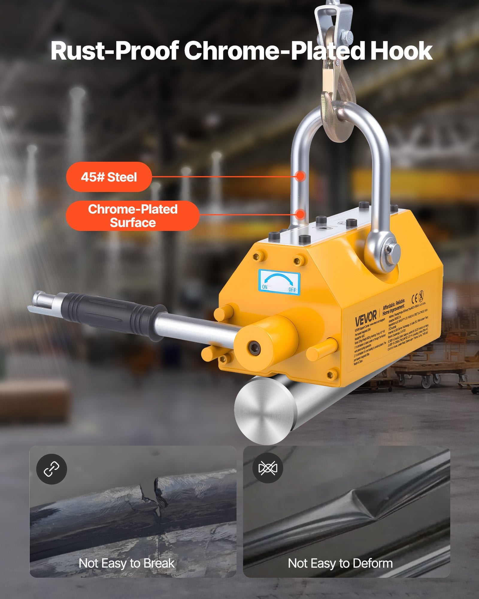 Automotive Lifts & Hoists: VEVOR Permanent Magnetic Lifter, 600 kg Pulling Capacity, Heavy Duty N42 Neodymium Lifting Magnet with Release Handle and Steel Hook, Used in Shop Crane and Hoist, for Lifting Plate Steel, Board
