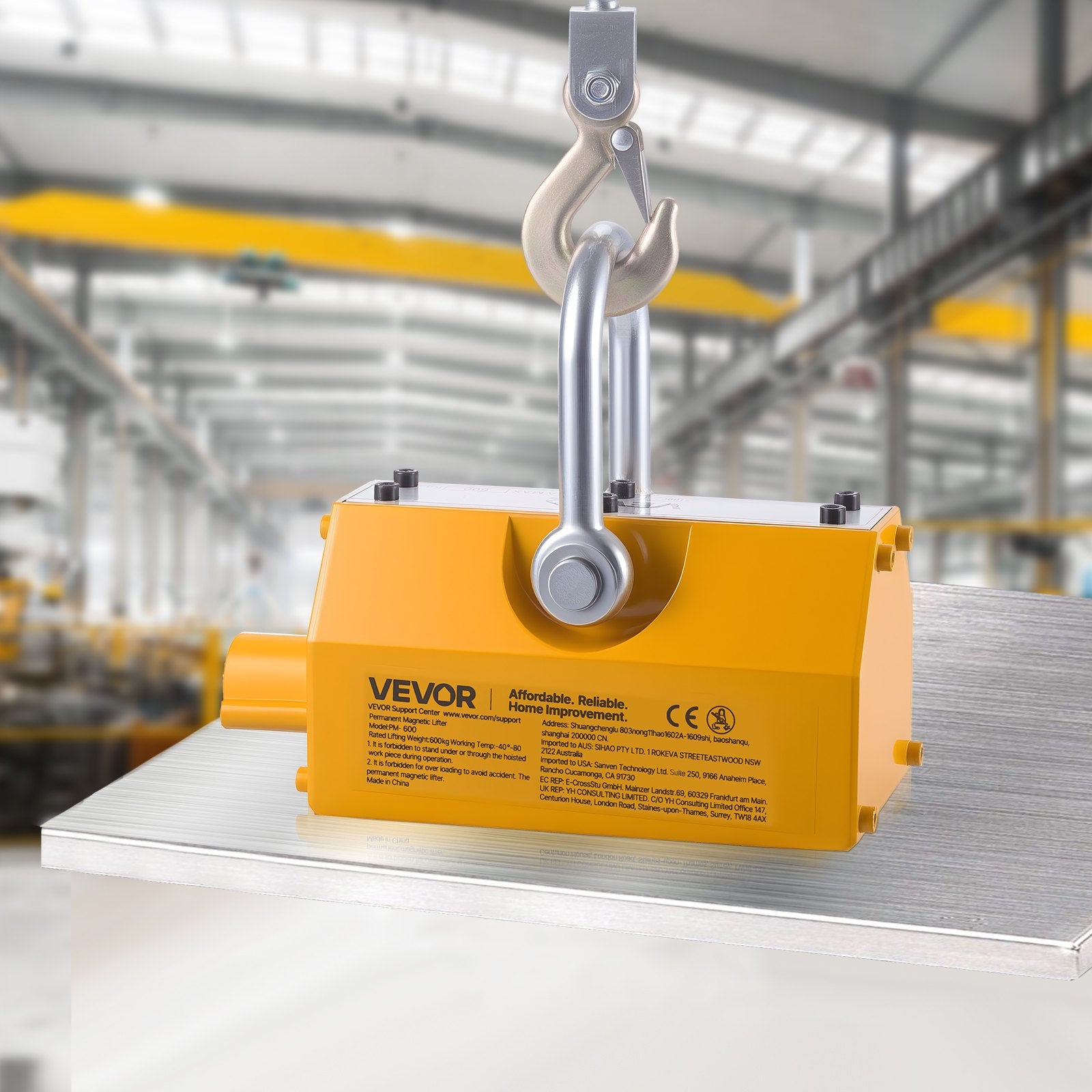 Automotive Lifts & Hoists: VEVOR Permanent Magnetic Lifter, 600 kg Pulling Capacity, Heavy Duty N42 Neodymium Lifting Magnet with Release Handle and Steel Hook, Used in Shop Crane and Hoist, for Lifting Plate Steel, Board
