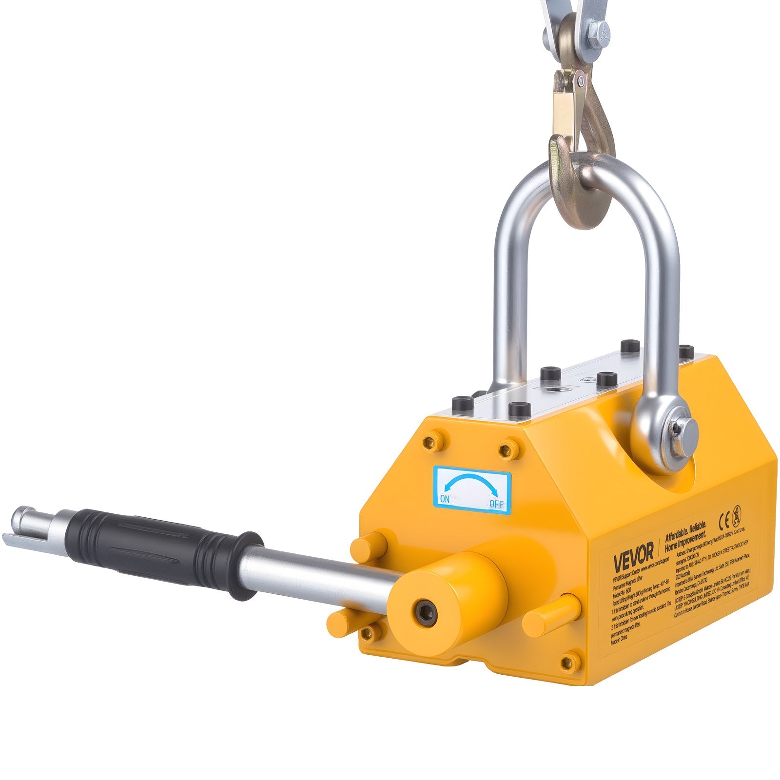 Automotive Lifts & Hoists: VEVOR Permanent Magnetic Lifter, 600 kg Pulling Capacity, Heavy Duty N42 Neodymium Lifting Magnet with Release Handle and Steel Hook, Used in Shop Crane and Hoist, for Lifting Plate Steel, Board