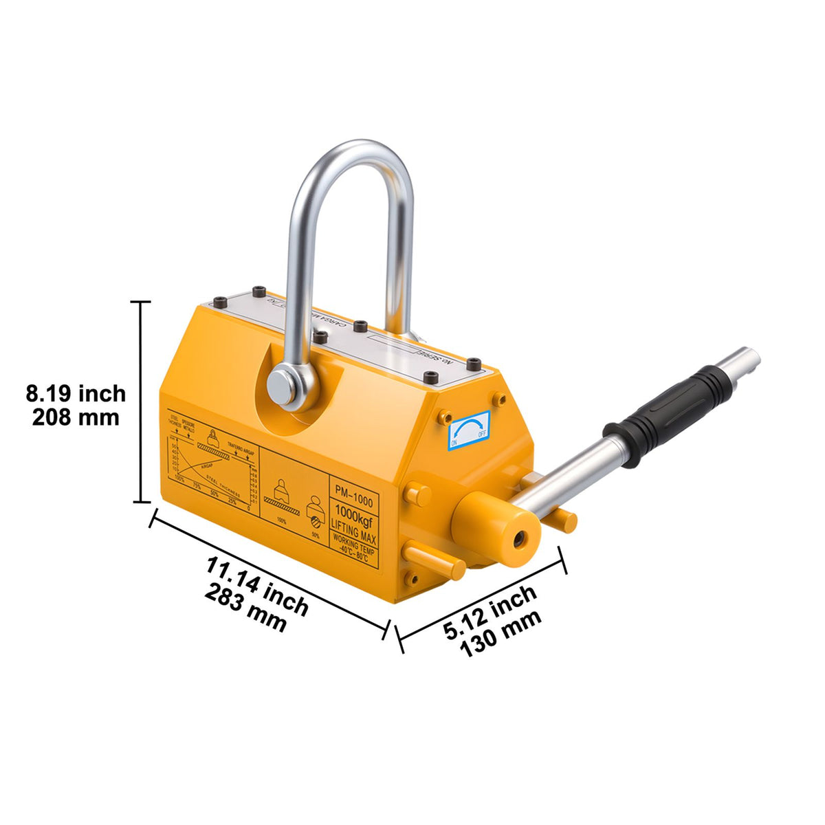 Permanent Magnetic Lifter, 1000 kg Pulling Capacity, Heavy Duty N42 Neodymium Lifting Magnet with Release Handle and Steel Hook, Used in Shop Crane and Hoist, for Lifting Plate Steel, Board