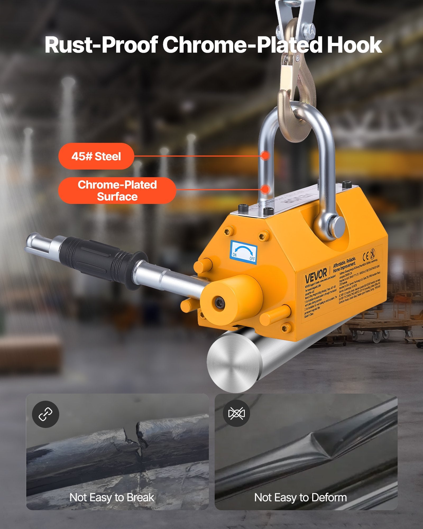 Tattoo Suppliers: VEVOR Permanent Magnetic Lifter, 400 kg Pulling Capacity, Heavy Duty N42 Neodymium Lifting Magnet with Release Handle and Steel Hook, Used in Shop Crane and Hoist, for Lifting Plate Steel, Board