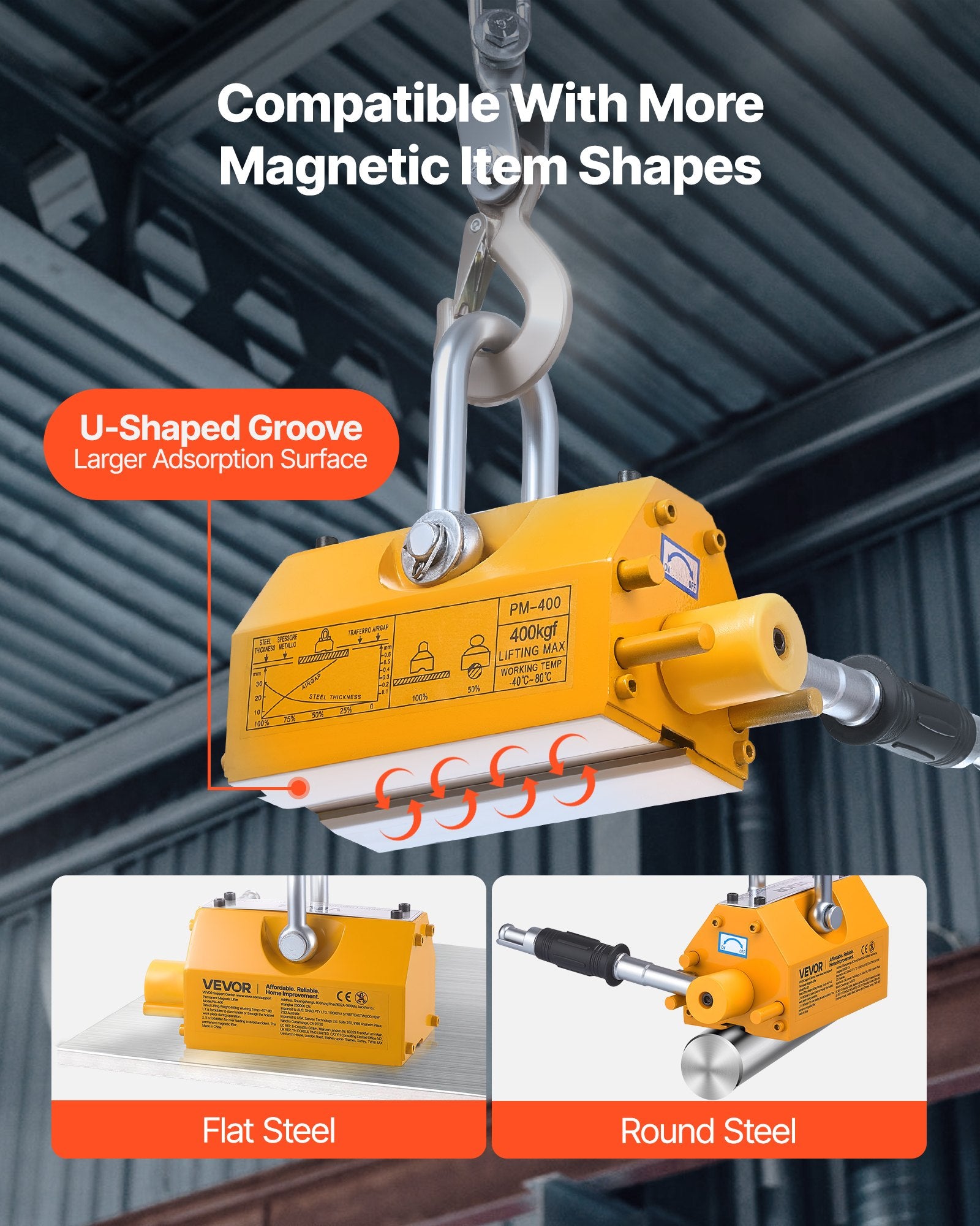 Tattoo Suppliers: VEVOR Permanent Magnetic Lifter, 400 kg Pulling Capacity, Heavy Duty N42 Neodymium Lifting Magnet with Release Handle and Steel Hook, Used in Shop Crane and Hoist, for Lifting Plate Steel, Board