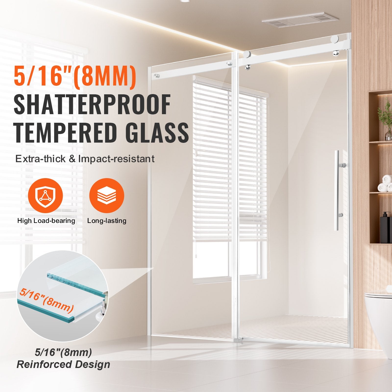 Shower Heads & Screens: VEVOR Frameless Shower Door 58-59" x 75" SGCC Tempered Glass 5/16" Chrome