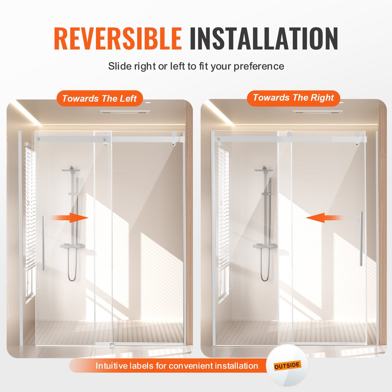 Shower Heads & Screens: VEVOR Frameless Shower Door 58-59" x 75" SGCC Tempered Glass 5/16" Chrome