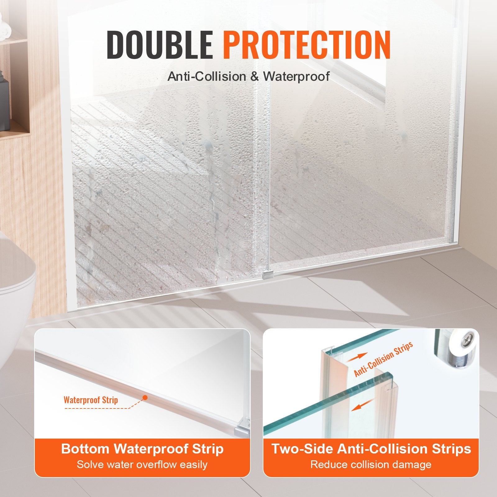 Shower Heads & Screens: VEVOR Frameless Shower Door 58-59" x 75" SGCC Tempered Glass 5/16" Chrome