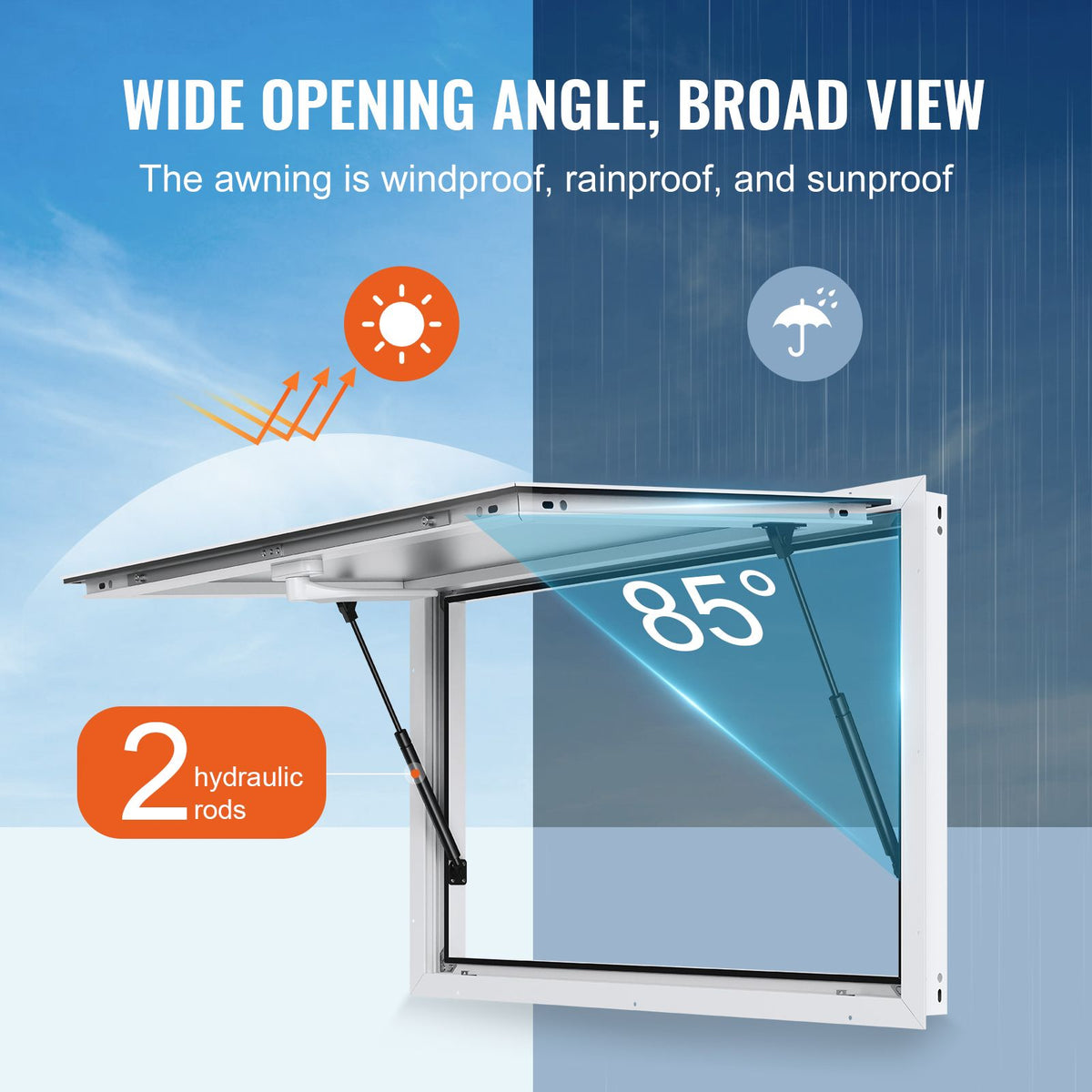 Concession Window for Food Truck, 48"x36" Aluminum Alloy Food Truck Service Window, Up to 85 Degrees Stand Serving Window with Awning Door & Drag Hook,  for Food Trucks Concession Trailers