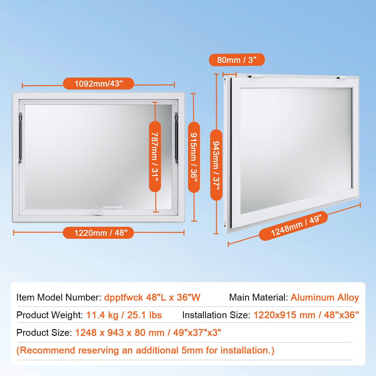 Concession Window for Food Truck, 48"x36" Aluminum Alloy Food Truck Service Window, Up to 85 Degrees Stand Serving Window with Awning Door & Drag Hook,  for Food Trucks Concession Trailers