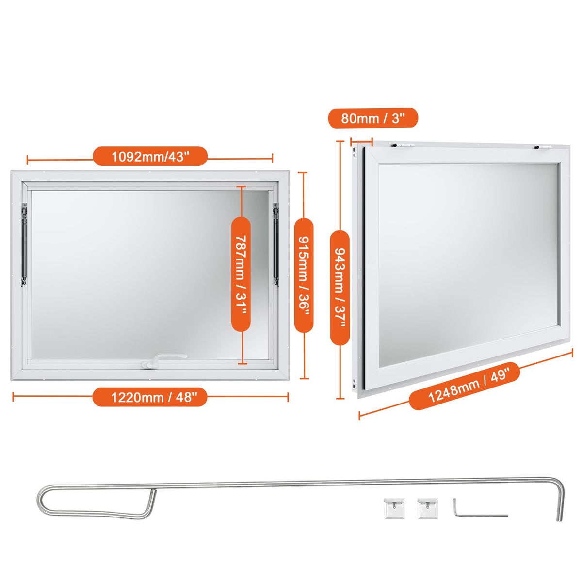 Concession Window for Food Truck, 48"x36" Aluminum Alloy Food Truck Service Window, Up to 85 Degrees Stand Serving Window with Awning Door & Drag Hook,  for Food Trucks Concession Trailers