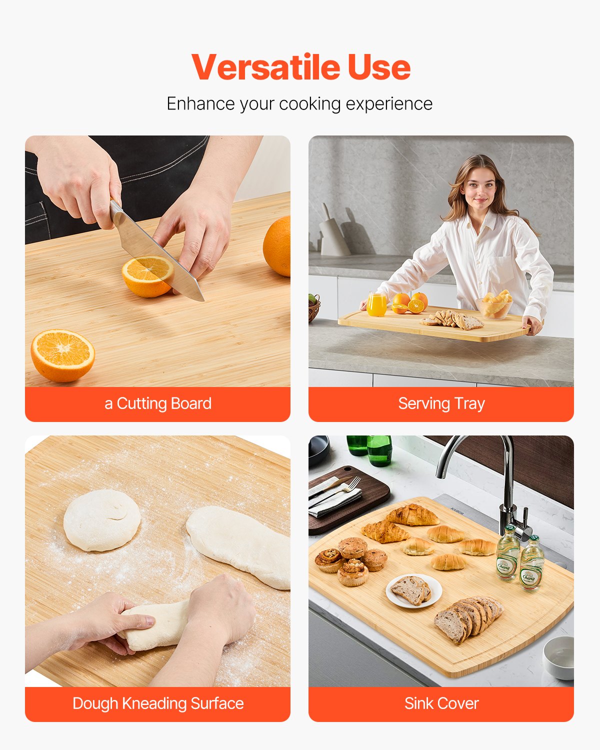 Caravan Accessories: VEVOR Noodle Board Stove Cover, Stove Top Cover Board for Gas Burner & Electric Stove, Bamboo Wood Cutting Board with Juice Grooves, RV Stovetop/ Kitchen Sink Cover for Counter Space & Tray, Natural