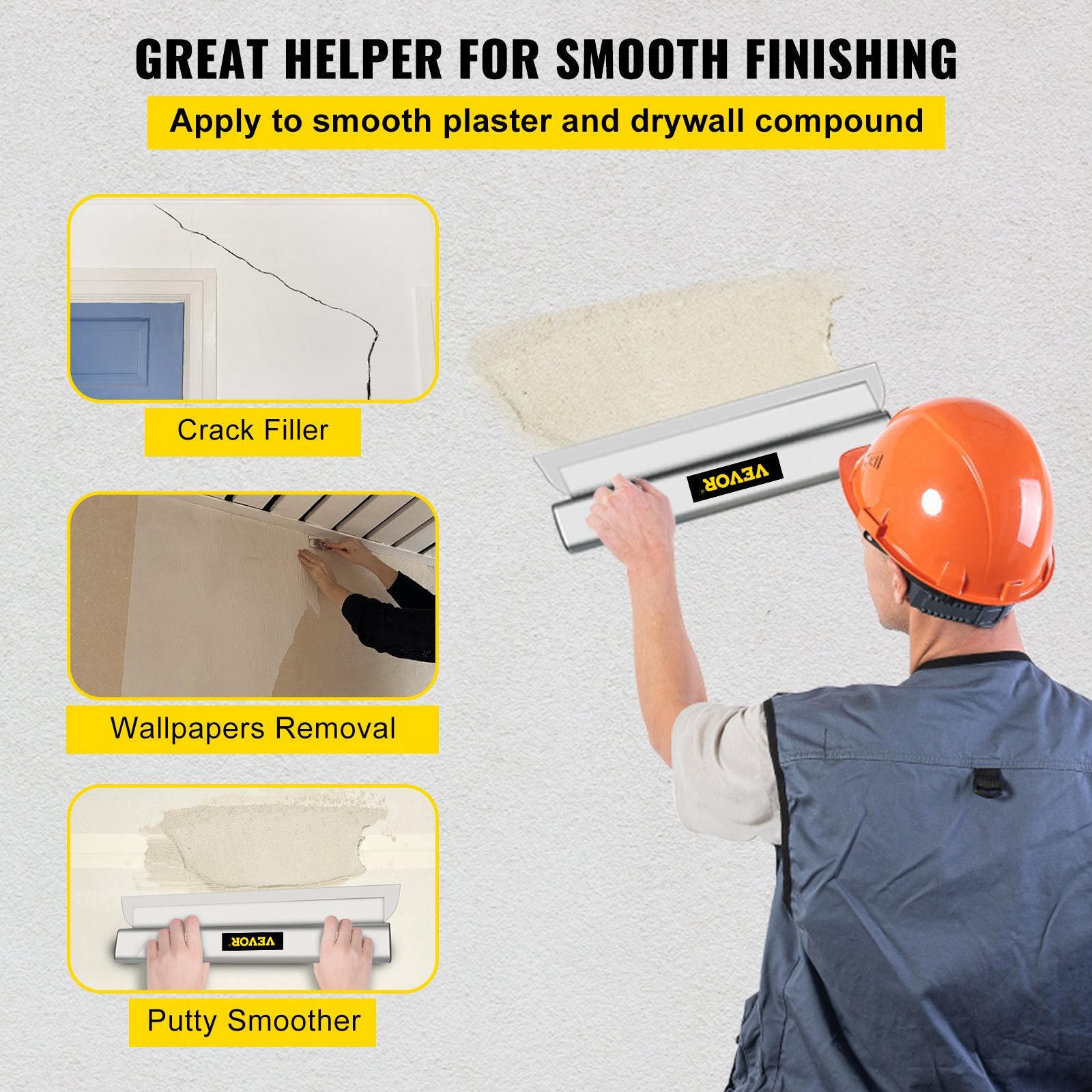 Putty Knives, Scrapers & Chisels: VEVOR Drywall Skimming Blade Putty Knife 24inch Finishing Tool Stainless Steel