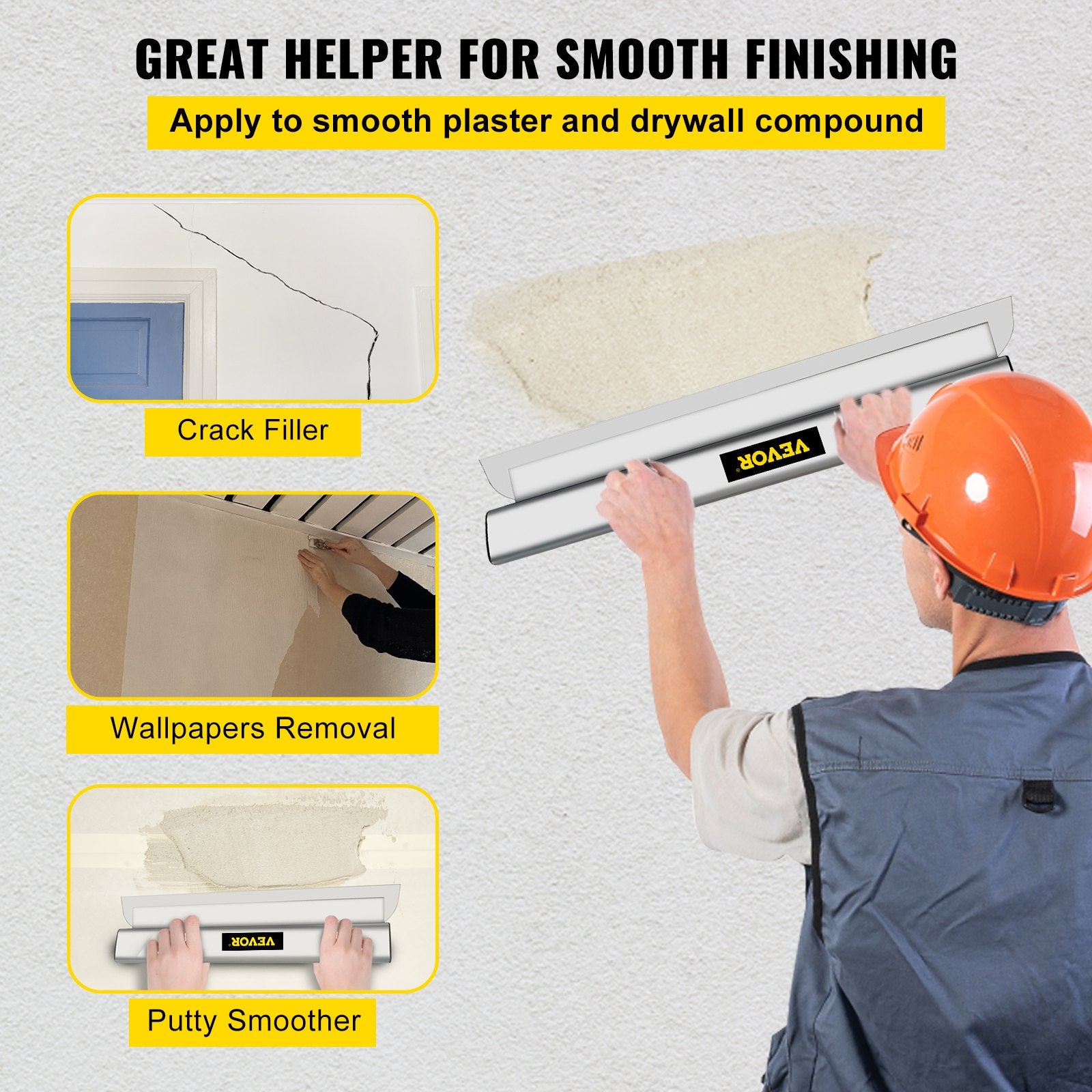 Putty Knives, Scrapers & Chisels: VEVOR Skimming Blade,40 inch Smoothing Knife, European Stainless Steel Construction Knife, Aluminum Blade Profile Smoothing Knockdown Spatula for Gyprock/Drywall/Wall-Board