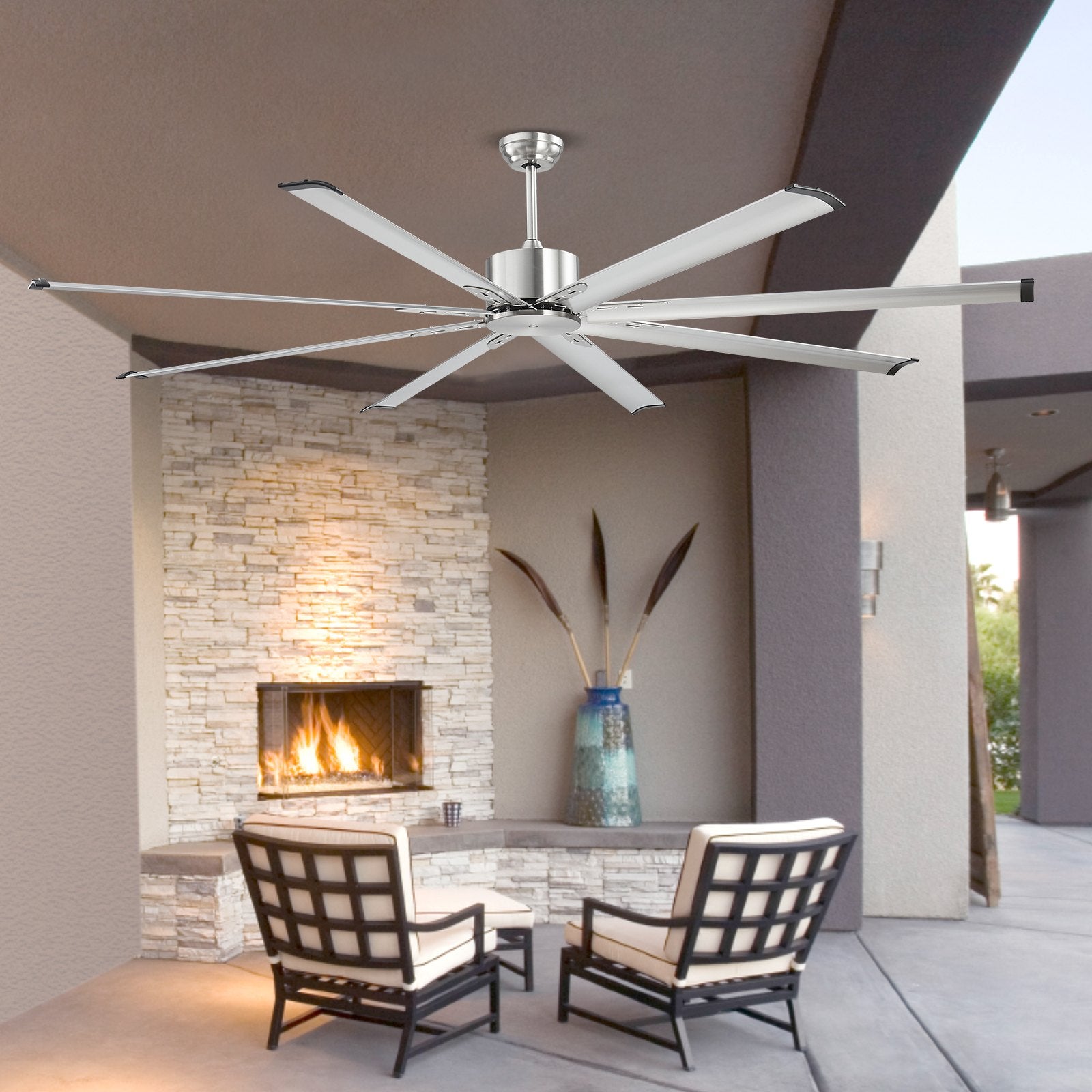 Desktops & Accessories: VEVOR 213 cm Ceiling Fan No Light, 6-Speed Remote Control, Aluminum 8-Blade, Reversible DC Motor, Modern Low Profile Flush Mount Fan for Bedroom, Living Room, Patio, Indoor/Outdoor, Brushed Nickel
