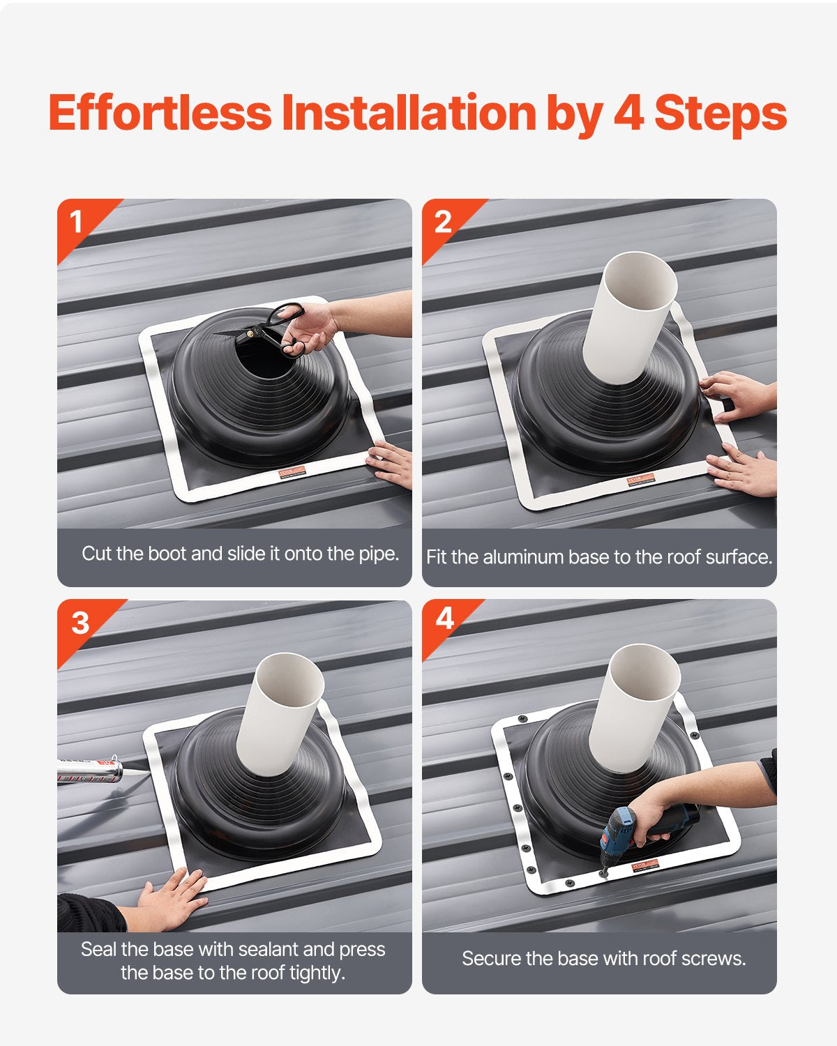 Automotive Repair & Speciality Tools: VEVOR 2 Pcs Metal Roof Pipe Flashing Boots Fit 170-355 mm Pipe High Temp EDPM