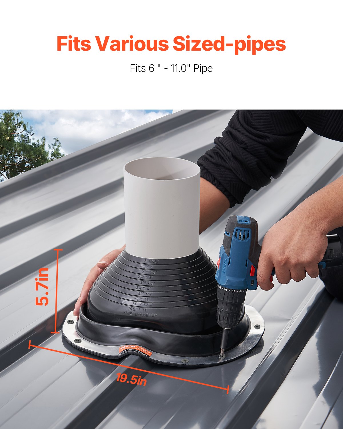 Automotive Repair & Speciality Tools: VEVOR 2 Pcs Metal Roof Pipe Flashing Boots Fit 150-280 mm Pipe High Temp EDPM