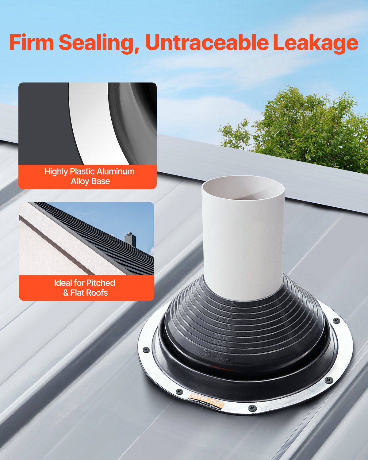 Automotive Repair & Speciality Tools: VEVOR 2 Pcs Metal Roof Pipe Flashing Boots Fit 150-280 mm Pipe High Temp EDPM