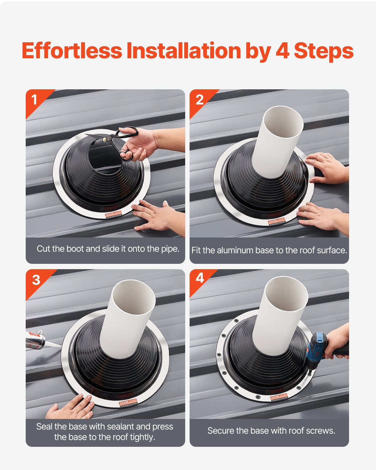 Automotive Repair & Speciality Tools: VEVOR 2 Pcs Metal Roof Pipe Flashing Boots Fit 150-280 mm Pipe High Temp EDPM
