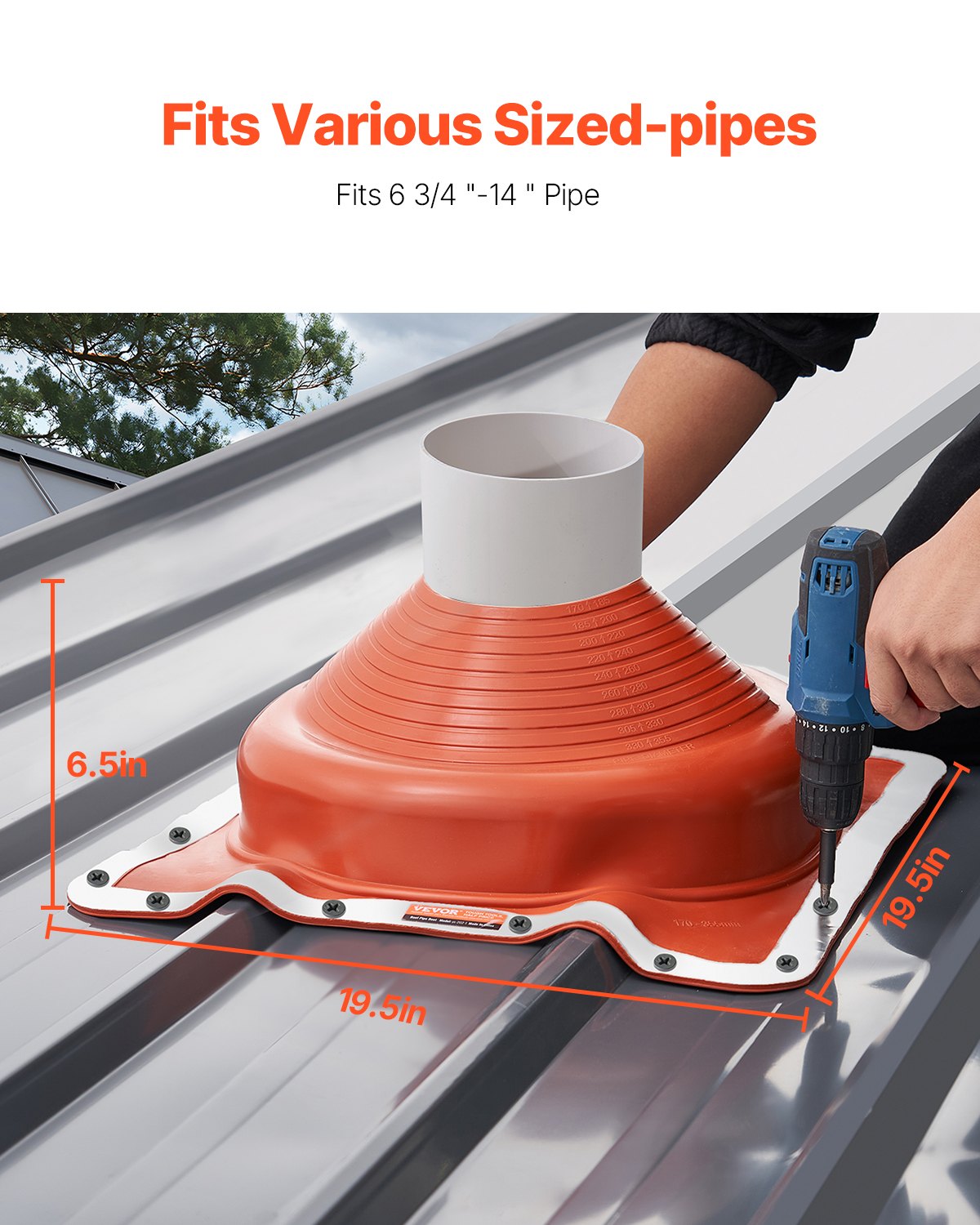 Automotive Parts: VEVOR 2 Pcs Metal Roof Pipe Flashing Boot Fit 170-355 mm Pipe High Temp Silicone