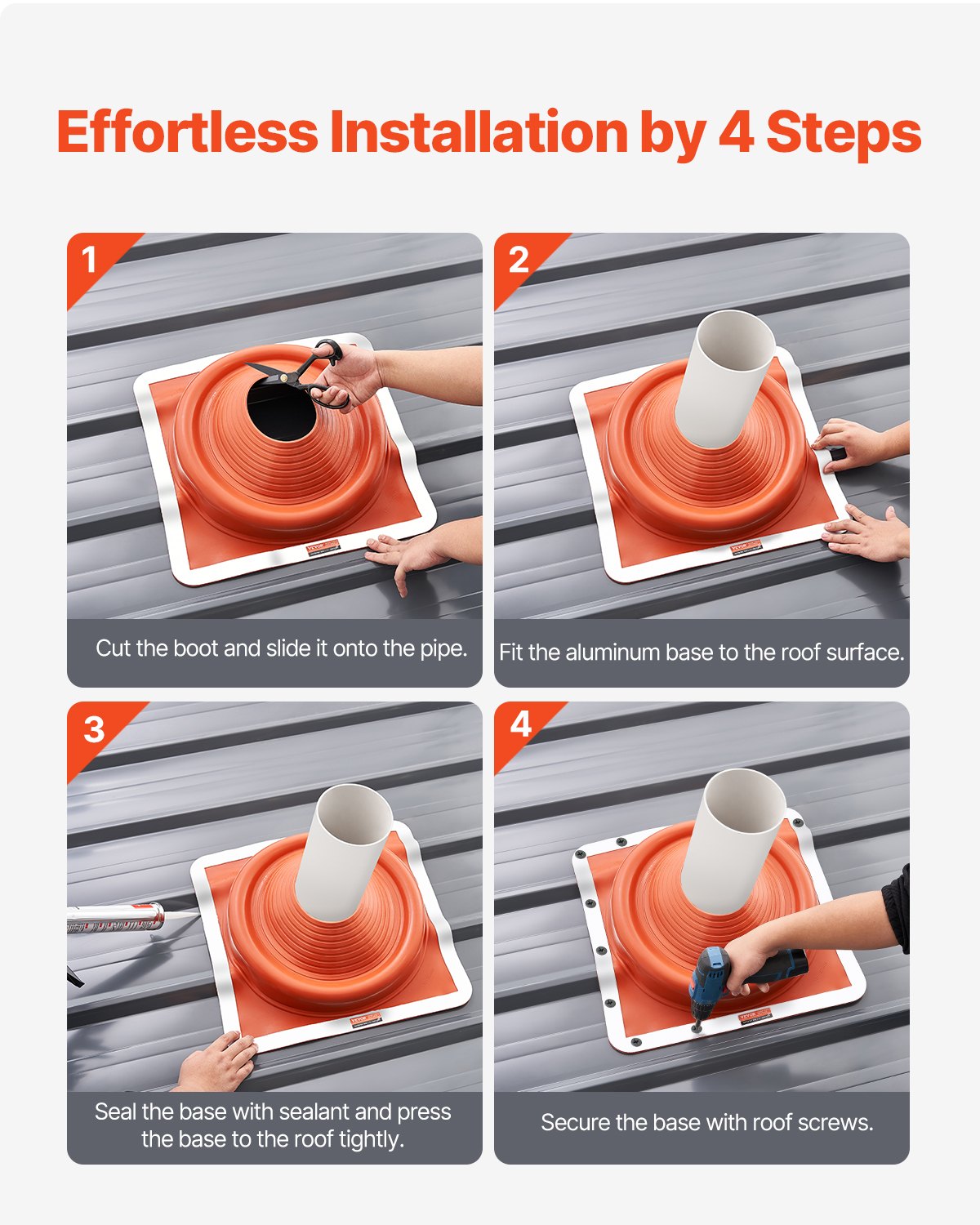 Automotive Parts: VEVOR 2 Pcs Metal Roof Pipe Flashing Boot Fit 170-355 mm Pipe High Temp Silicone