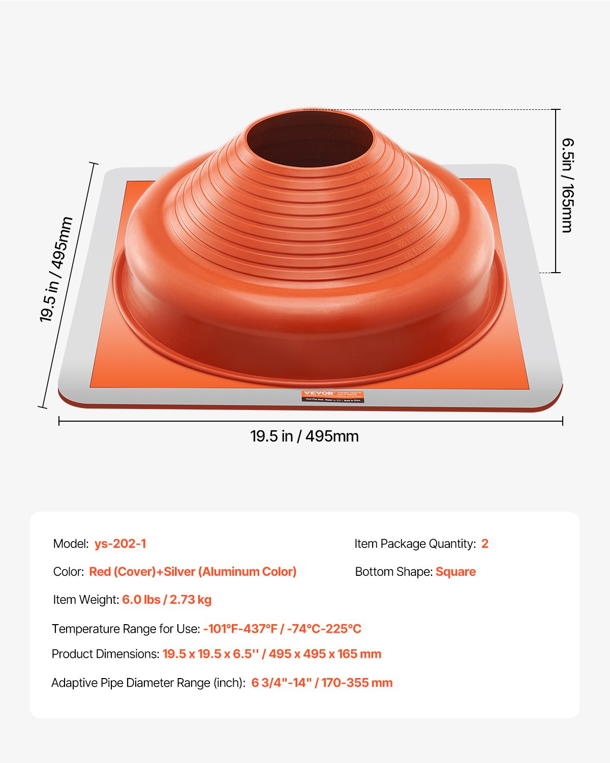 Automotive Parts: VEVOR 2 Pcs Metal Roof Pipe Flashing Boot Fit 170-355 mm Pipe High Temp Silicone
