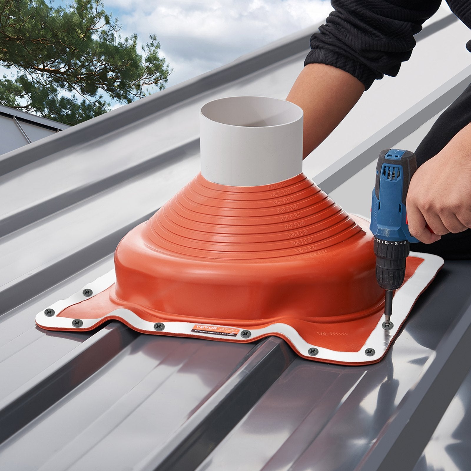 Automotive Parts: VEVOR 2 Pcs Metal Roof Pipe Flashing Boot Fit 170-355 mm Pipe High Temp Silicone