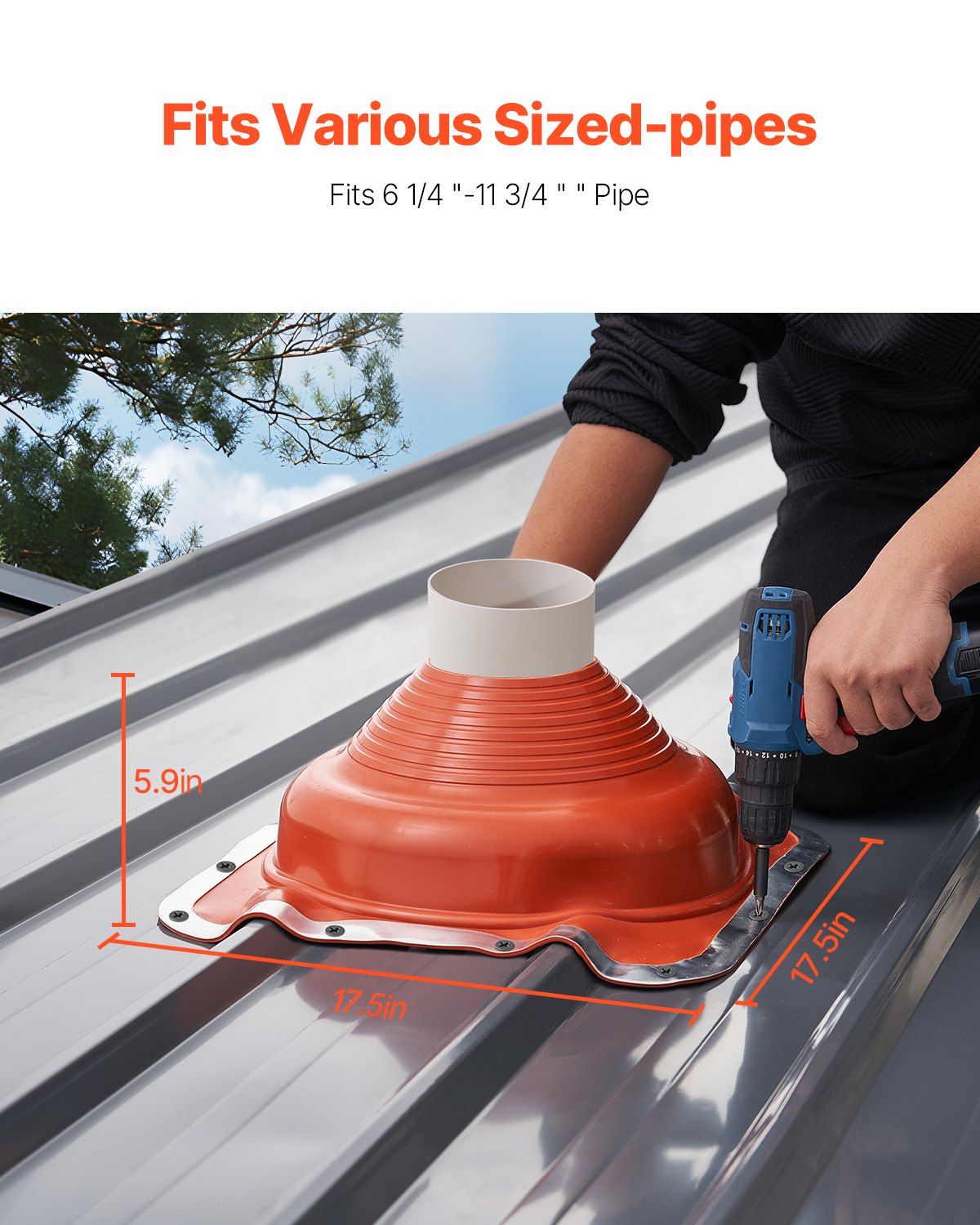 Automotive Parts: VEVOR 2 Pcs Metal Roof Pipe Flashing Boot Fit 160-300 mm Pipe High Temp Silicone