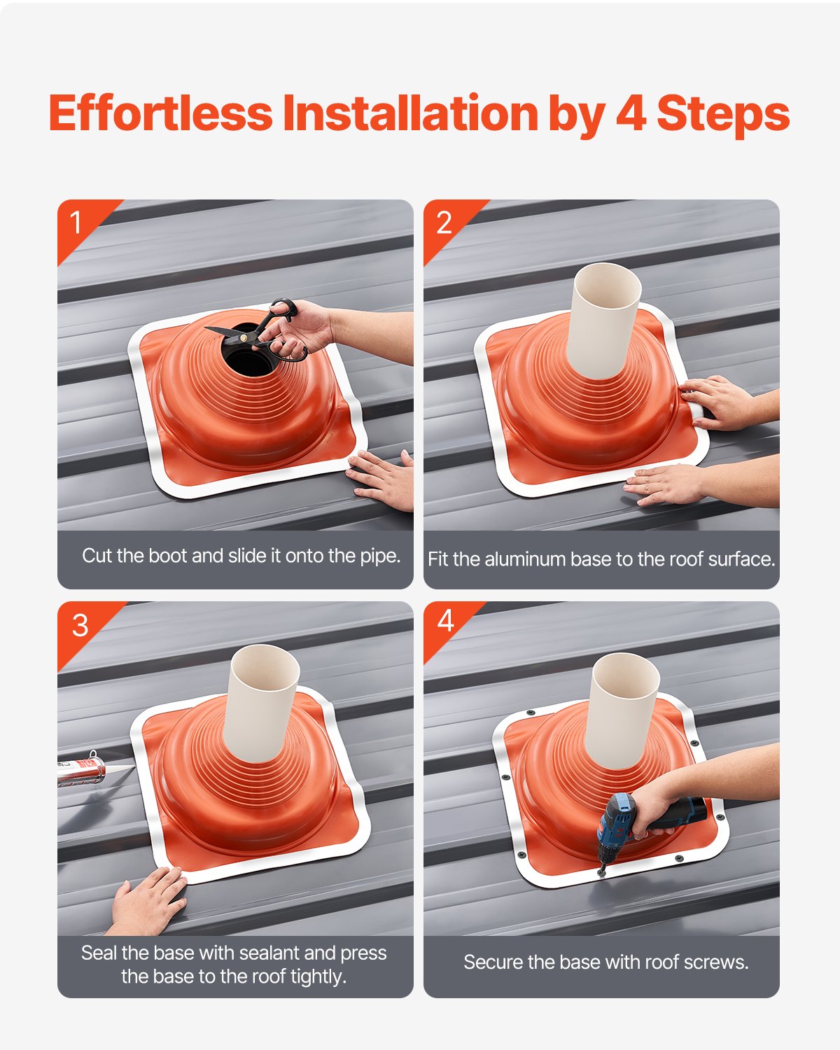 Automotive Parts: VEVOR 2 Pcs Metal Roof Pipe Flashing Boot Fit 160-300 mm Pipe High Temp Silicone