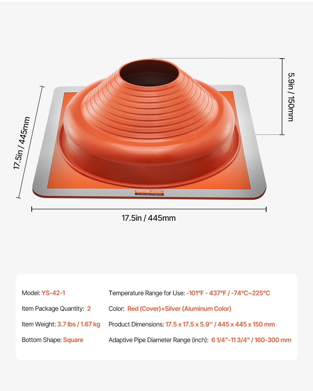 Automotive Parts: VEVOR 2 Pcs Metal Roof Pipe Flashing Boot Fit 160-300 mm Pipe High Temp Silicone