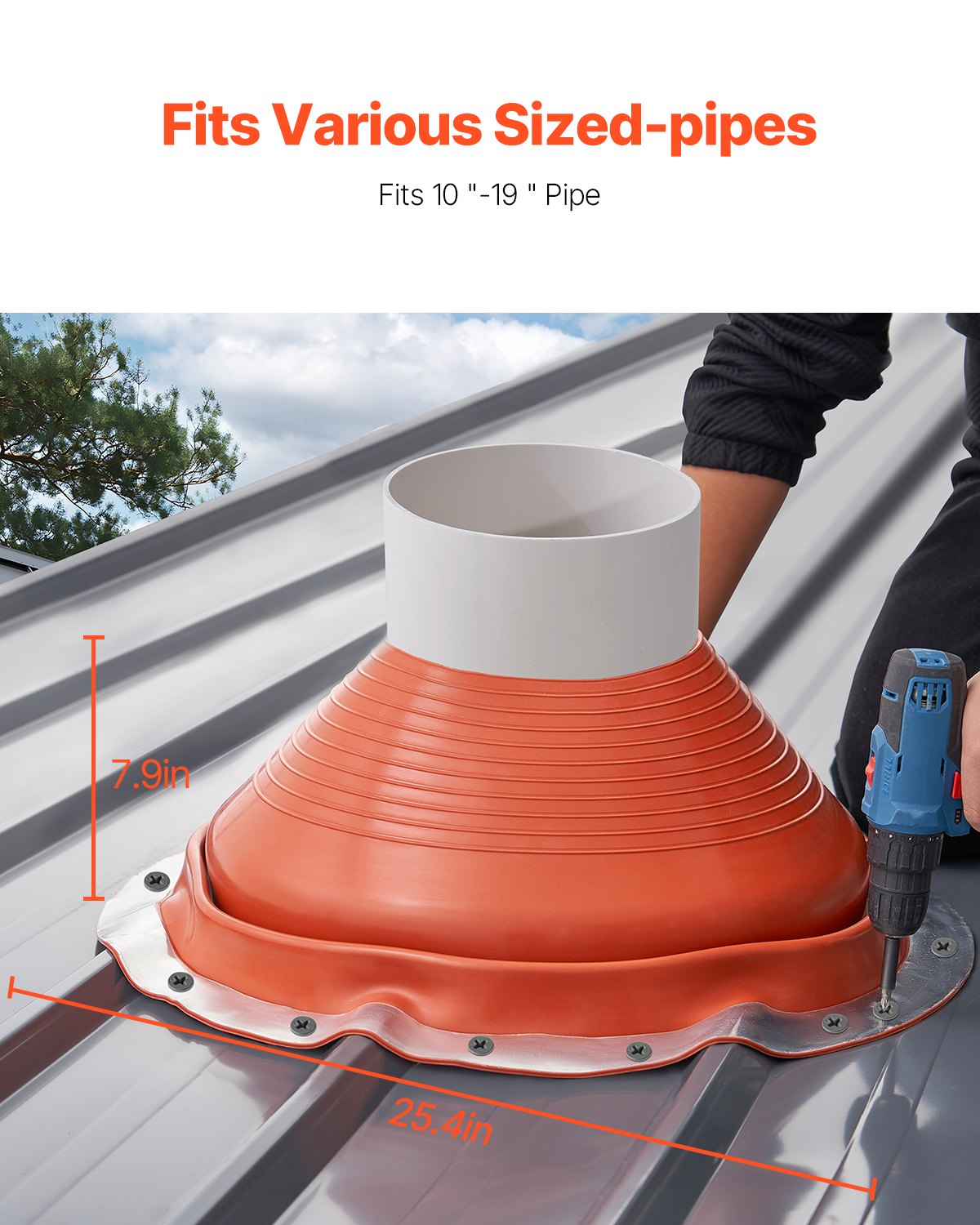 Automotive Parts: VEVOR Metal Roof Pipe Flashing Boot Fits 254-483 mm Pipe High Temp Red Silicone