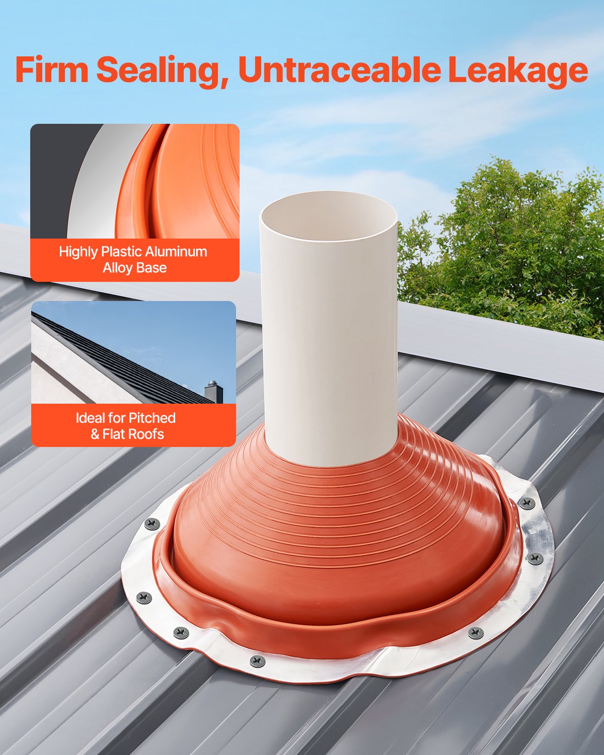 Automotive Parts: VEVOR Metal Roof Pipe Flashing Boot Fits 254-483 mm Pipe High Temp Red Silicone