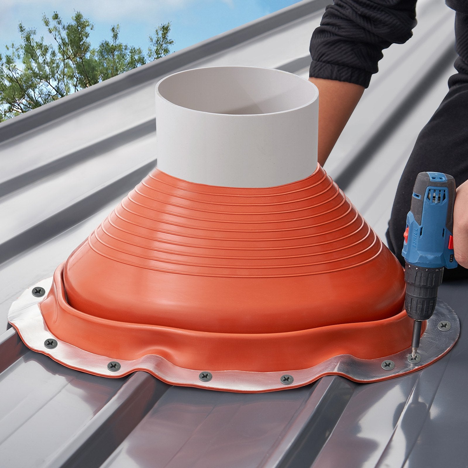 Automotive Parts: VEVOR Metal Roof Pipe Flashing Boot Fits 254-483 mm Pipe High Temp Red Silicone