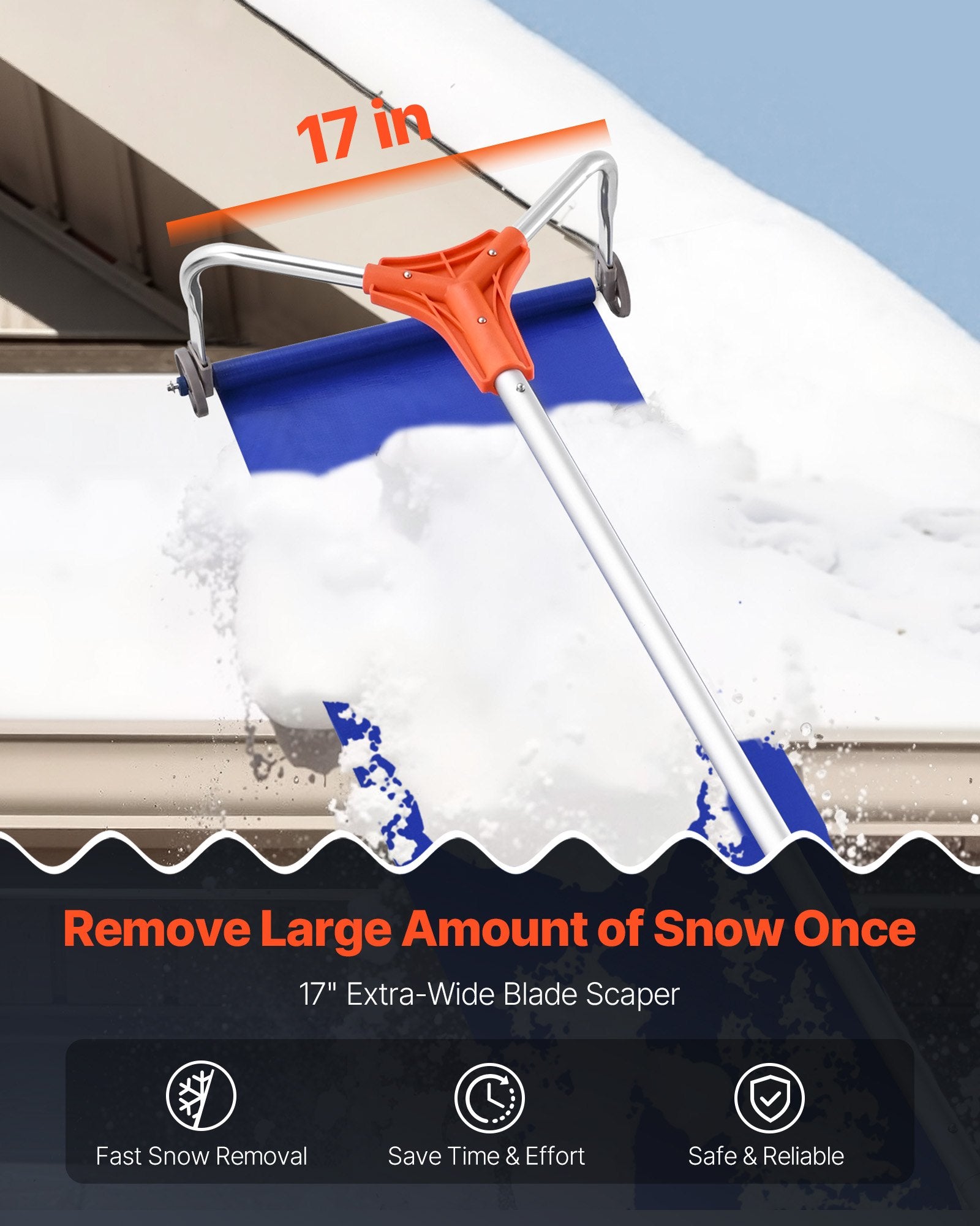Spreaders & Wheelbarrows: VEVOR Snow Roof Rake, 27cm Aluminum Blade, 1.25-5.24 m Adjustable Roof Snow Scraper with Wheels & Slide, Lightweight Snows Removal Tool for House Rooftop Leaves Debris Clearing