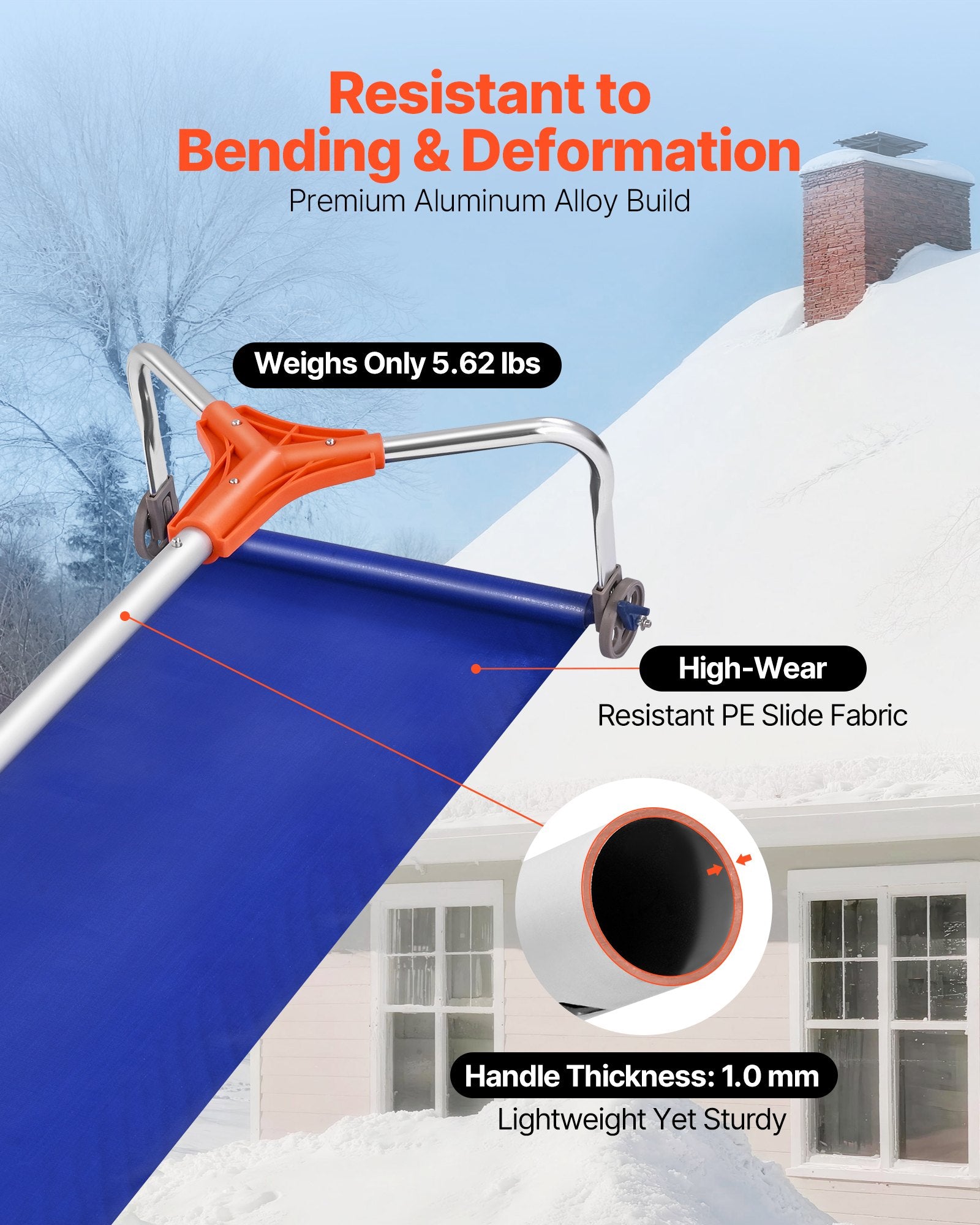Spreaders & Wheelbarrows: VEVOR Snow Roof Rake, 27cm Aluminum Blade, 1.25-5.24 m Adjustable Roof Snow Scraper with Wheels & Slide, Lightweight Snows Removal Tool for House Rooftop Leaves Debris Clearing