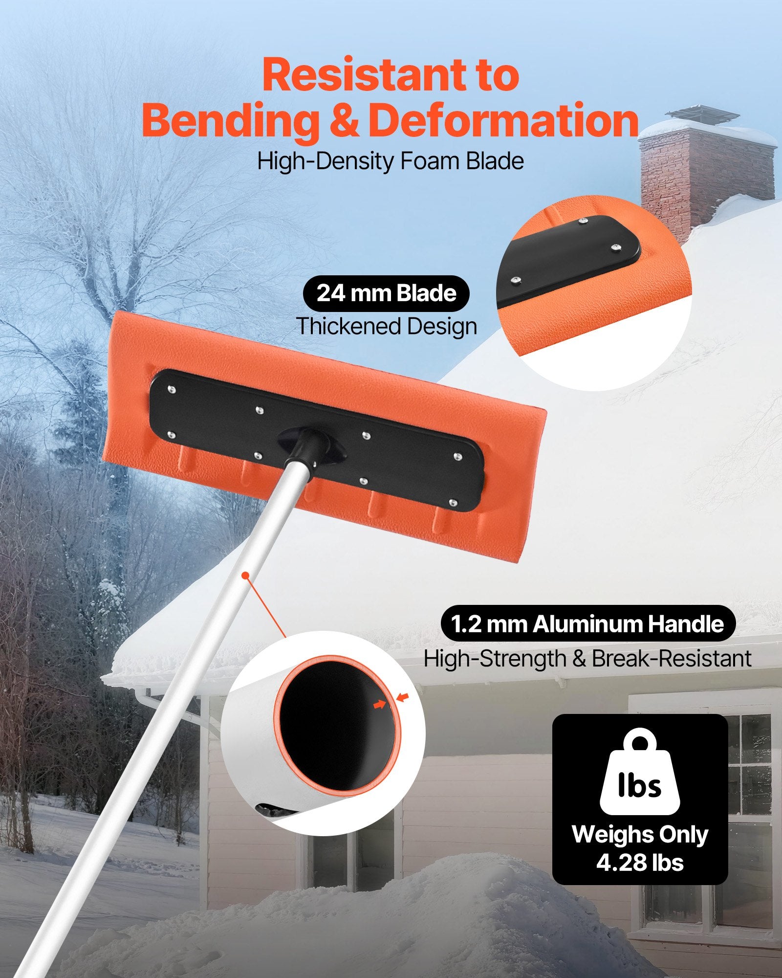 Spreaders & Wheelbarrows: VEVOR Snow Roof Rake, 45cm Foam Blade, 2.25-5.62 m Adjustable Roof Snow Scraper, Extension Tubes & Non-Slip Handle, Lightweight Snows Removal Tool for House Leaves Debris Clearing