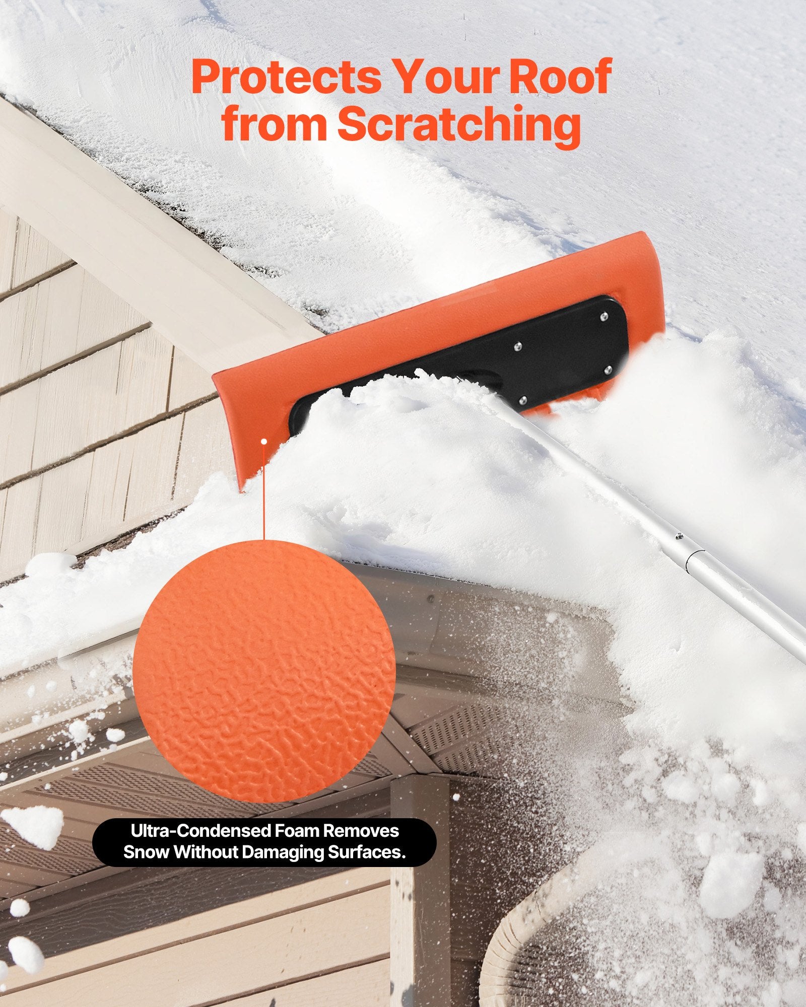 Spreaders & Wheelbarrows: VEVOR Snow Roof Rake, 45cm Foam Blade, 2.25-5.62 m Adjustable Roof Snow Scraper, Extension Tubes & Non-Slip Handle, Lightweight Snows Removal Tool for House Leaves Debris Clearing