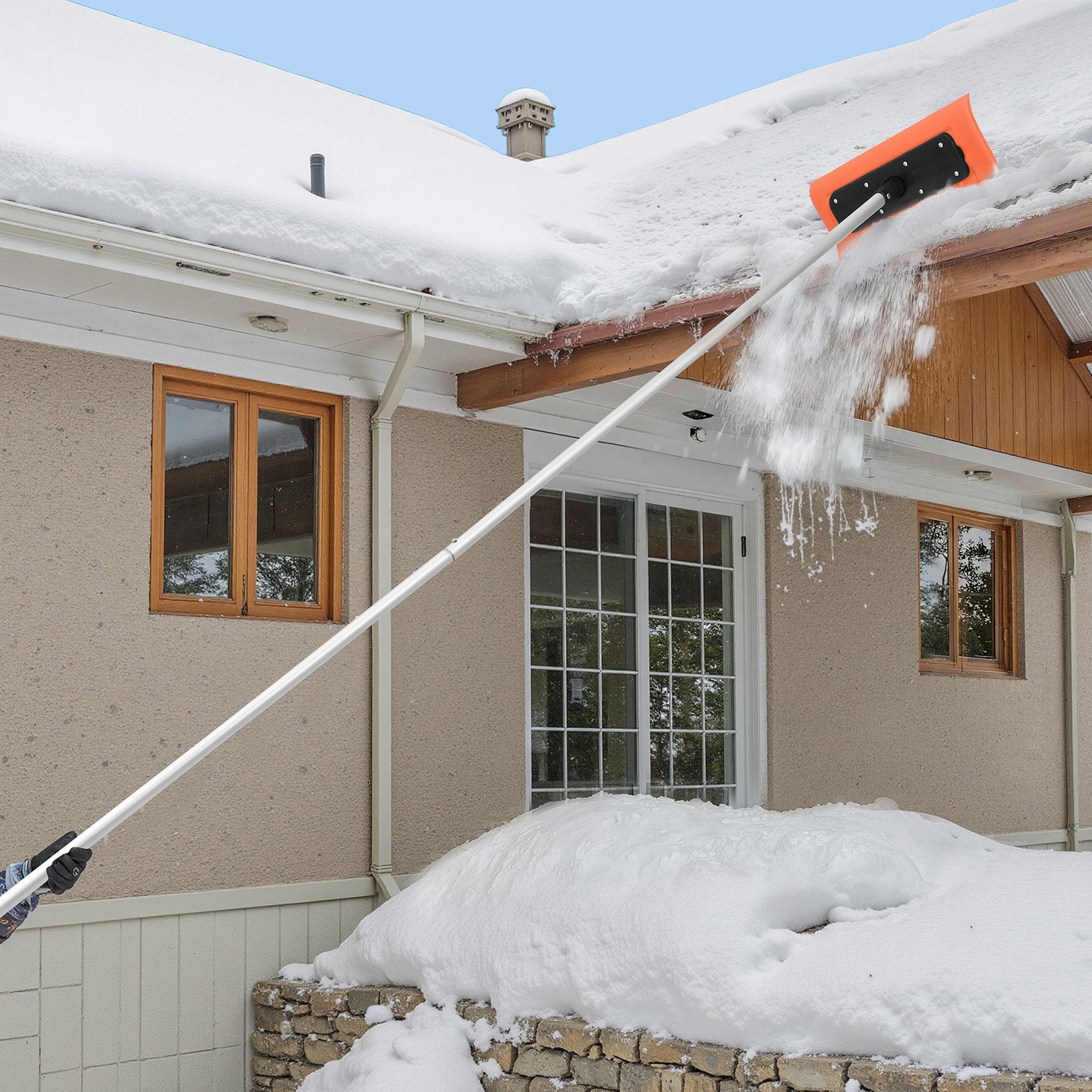 Spreaders & Wheelbarrows: VEVOR Snow Roof Rake, 45cm Foam Blade, 2.25-5.62 m Adjustable Roof Snow Scraper, Extension Tubes & Non-Slip Handle, Lightweight Snows Removal Tool for House Leaves Debris Clearing
