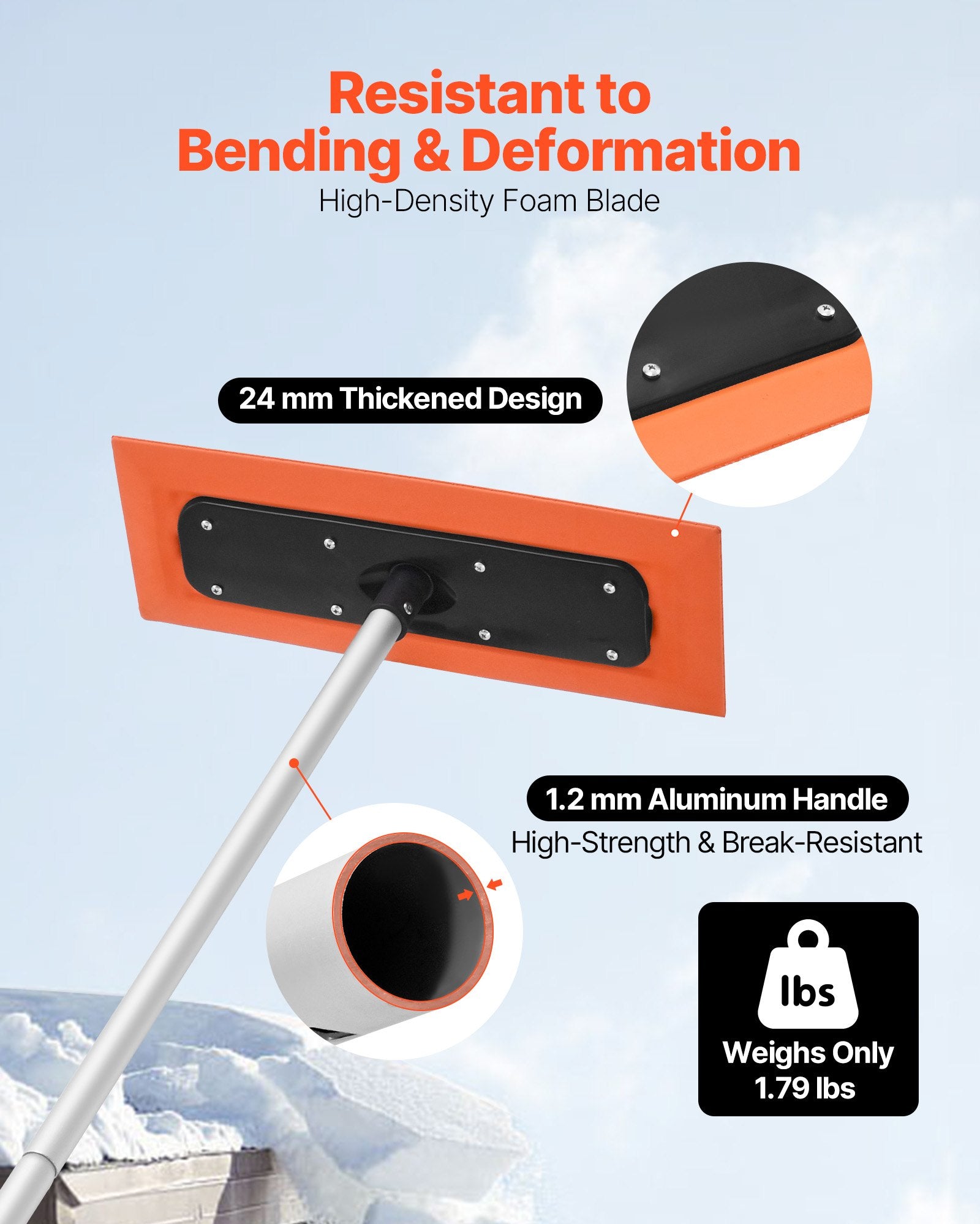 Automotive Decor: VEVOR Snow Roof Rake, 1.2m Long Reach Car Roof Snow Scraper, 45cm Foam Blade for No Scratches, Non-Slip Handle, Lightweight Snows Removal Tool for Vehicle Garage Rooftop Leaves Debris Clearing