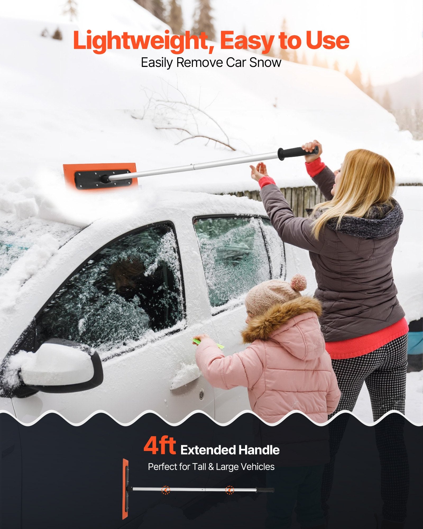 Automotive Decor: VEVOR Snow Roof Rake, 1.2m Long Reach Car Roof Snow Scraper, 45cm Foam Blade for No Scratches, Non-Slip Handle, Lightweight Snows Removal Tool for Vehicle Garage Rooftop Leaves Debris Clearing