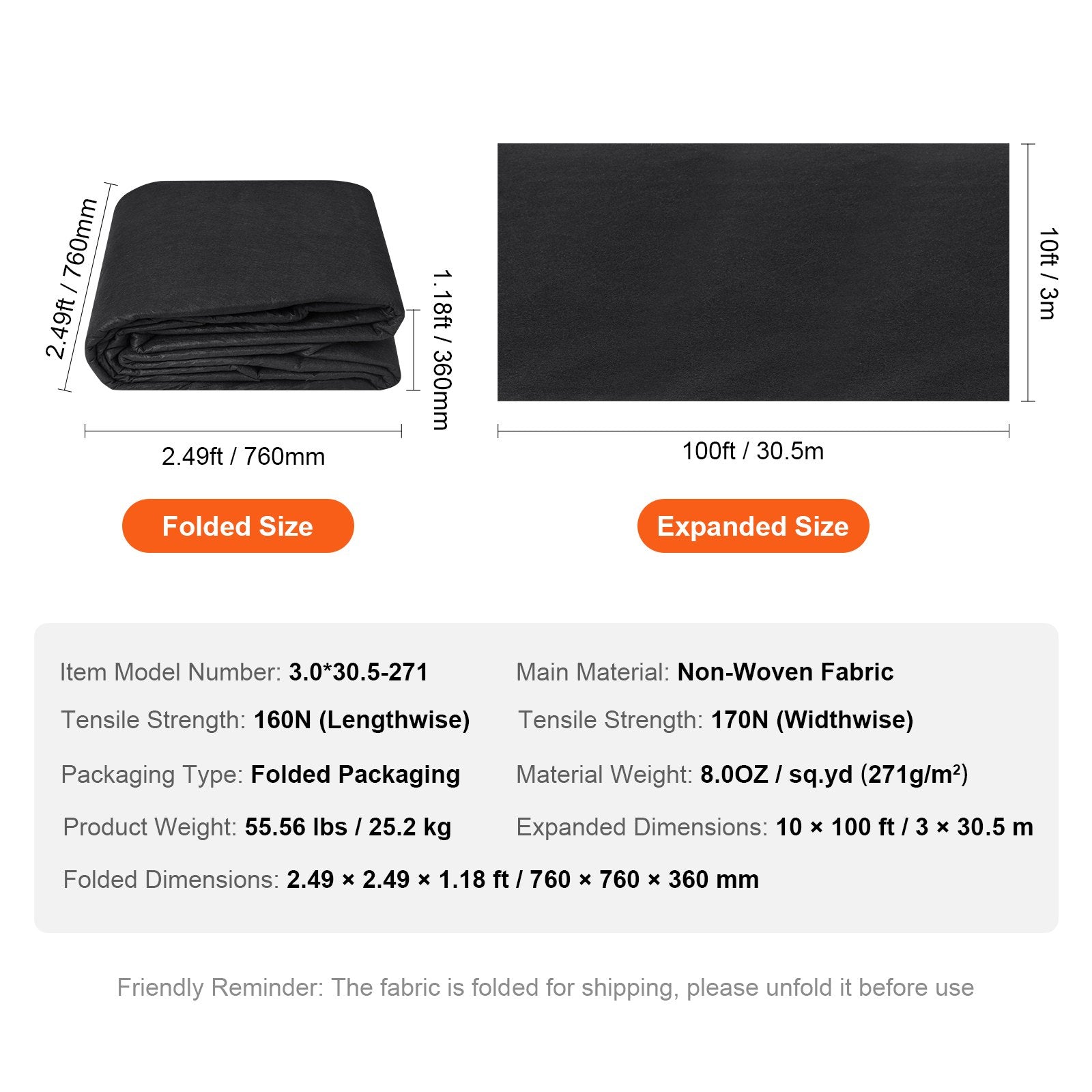 Canopies & Gazebos: VEVOR Non-Woven Geotextile Fabric 10x100FT 8OZ Ground Cover Weed Control Fabric, 3.0 x 30.5 m
