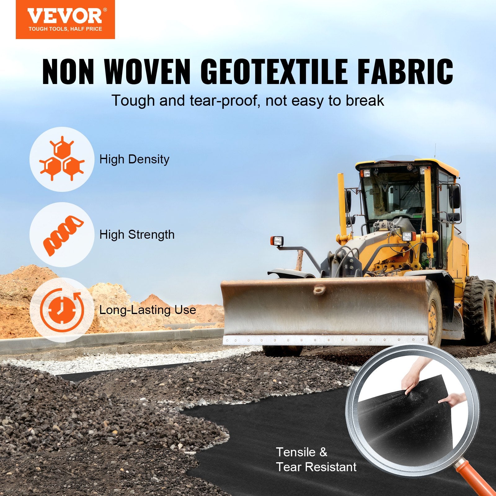 Aprons: VEVOR Driveway Fabric, 1*50m Non Woven Geotextile Fabric, Heavy Duty Garden Weed Barrier Fabric, 4.43OZ Landscape Fabric, French Drains Drainage Fabric, Ground Cover Weed Control Fabric,3.28 x 164 ft