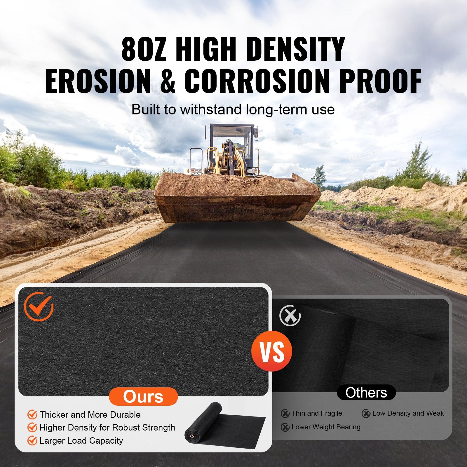 Aprons: VEVOR Non Woven Geotextile Fabric Under Gravel, 6x50FT 8OZ Driveway Fabric Landscape Fabric, Heavy Duty Weed Barrier Fabric, Ground Cover Weed Control Fabric, French Drains Drainage Fabric, Black